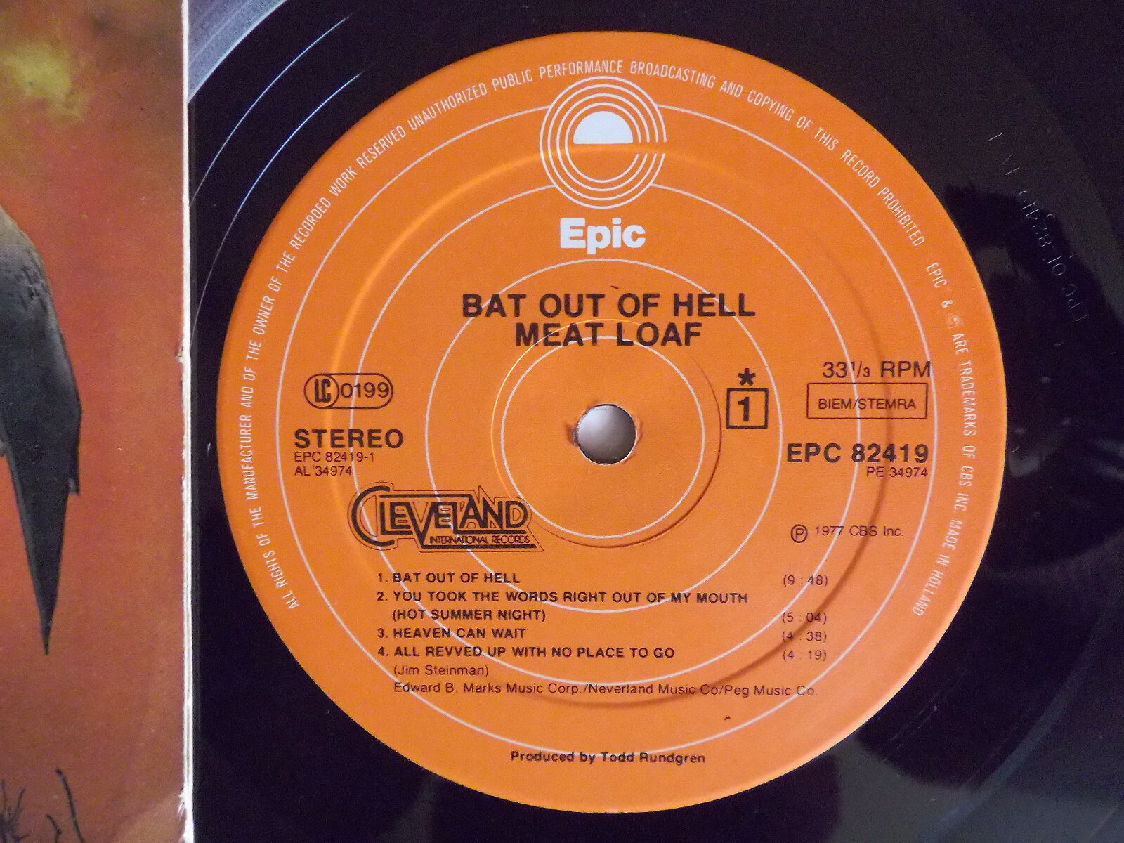 Meat Loaf – Bat out of hell (LP, Epic / Cleveland, 1977), Bild 2