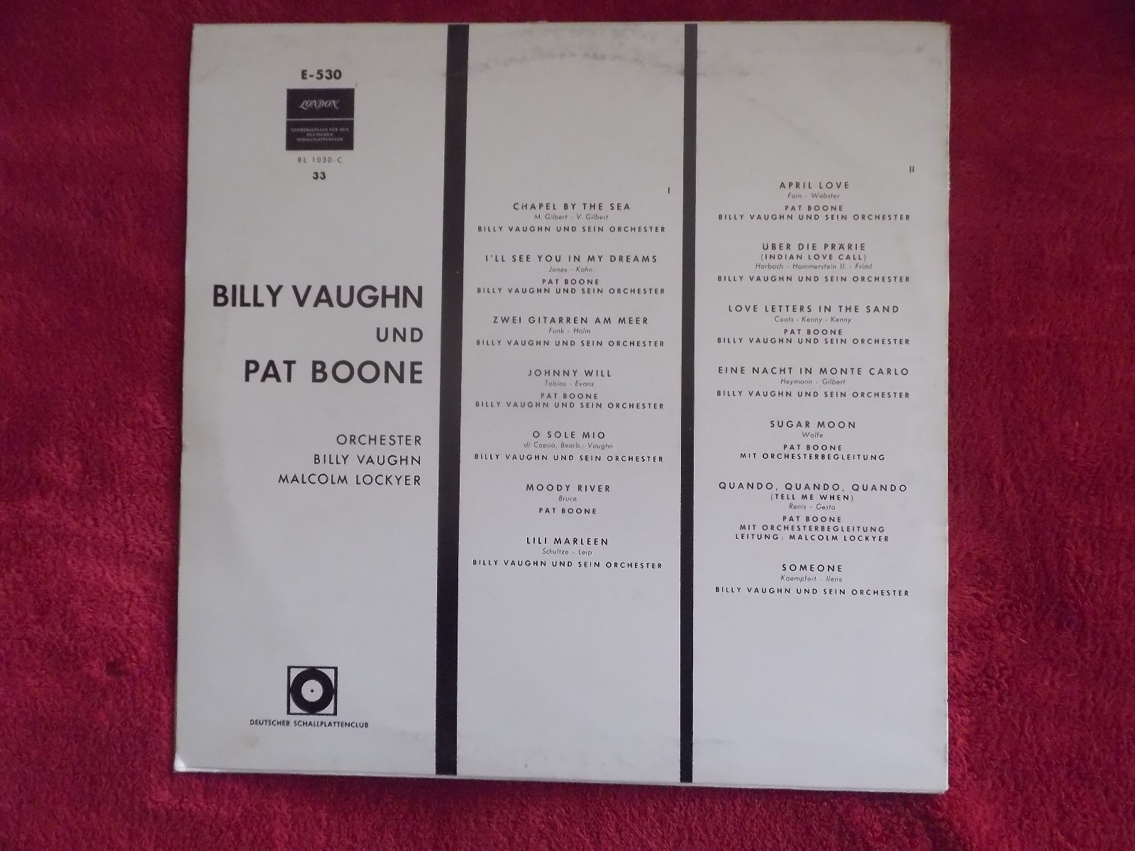Billy Vaughn und Pat Boone – London Records LP E- 530 / BL 1030 C, Bild 2