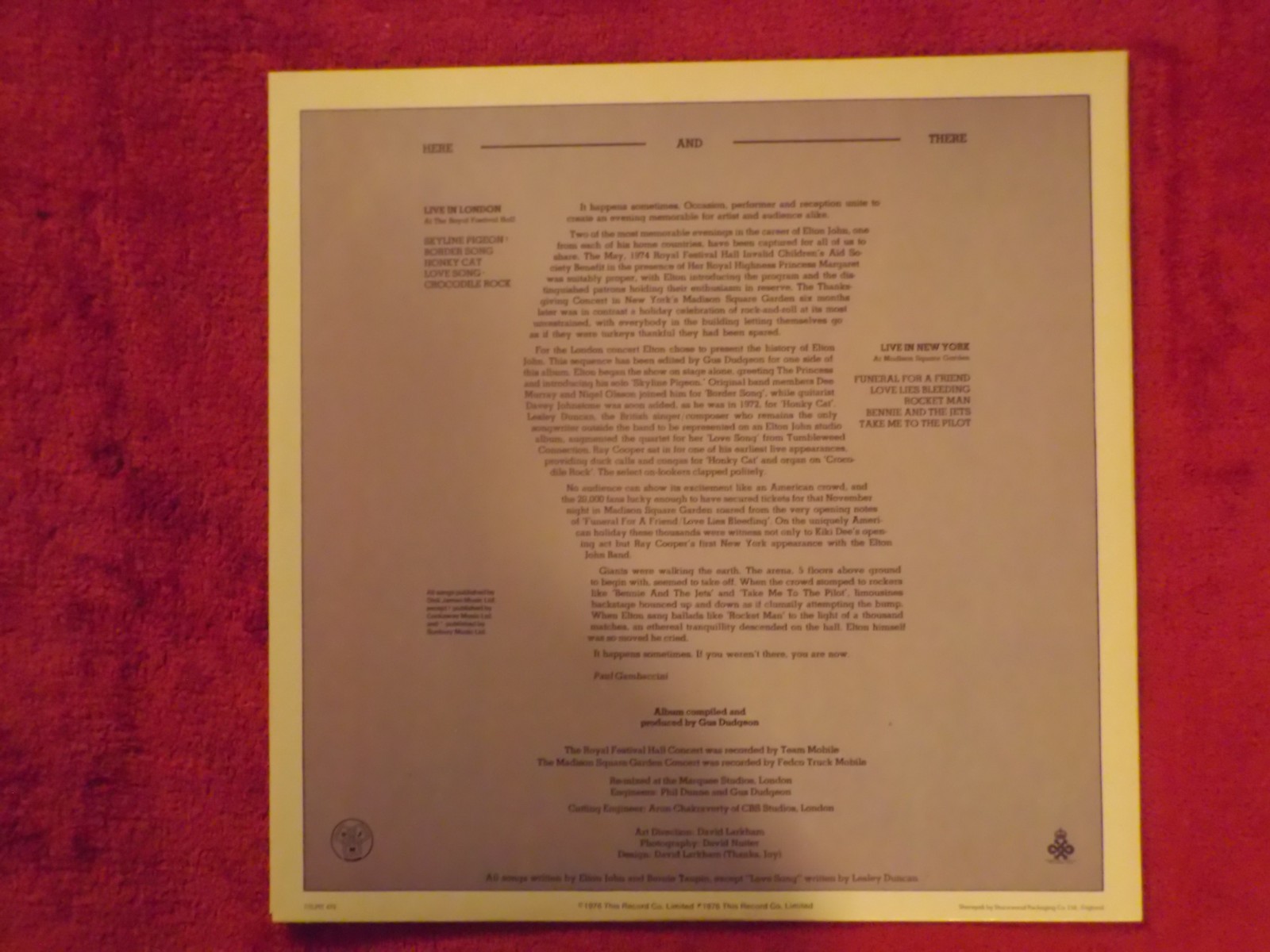 Elton John – Here and there (LP, DJM Records, 1976), Bild 3