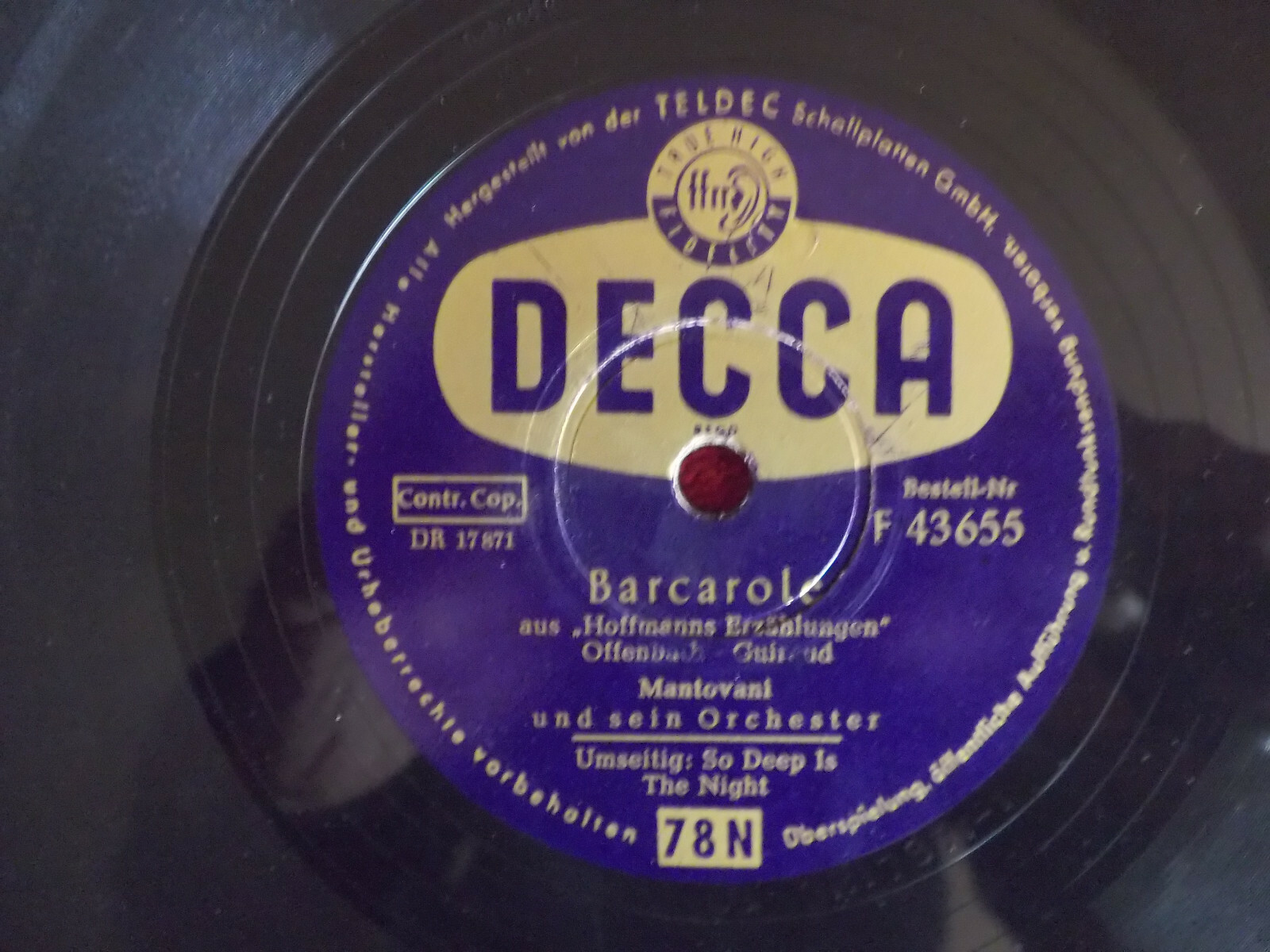 Mantovani – Barcarole / So deep in the night (Decca Records, F 43 655)