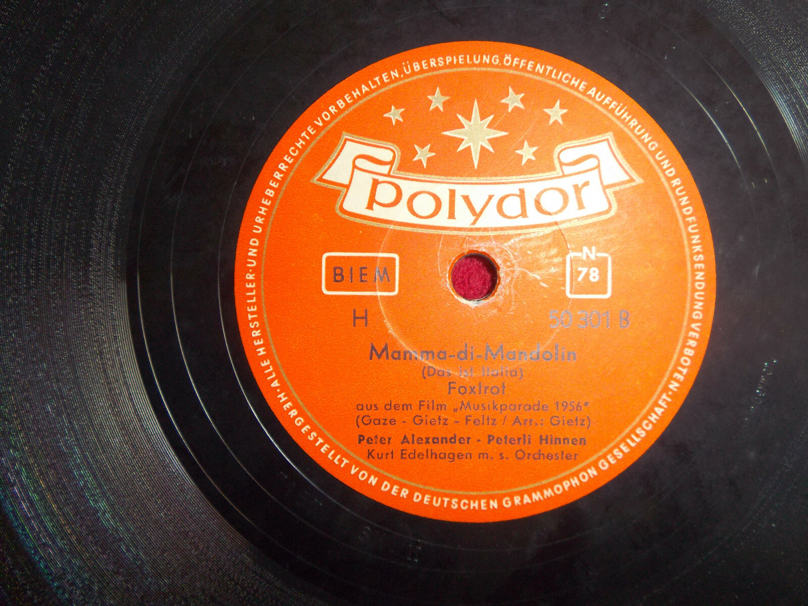 Peter Alexander – Auf der Piazza von Milano / Mamma-di-Mandolin (Schellackplatte, Polydor 50 301), Bild 2