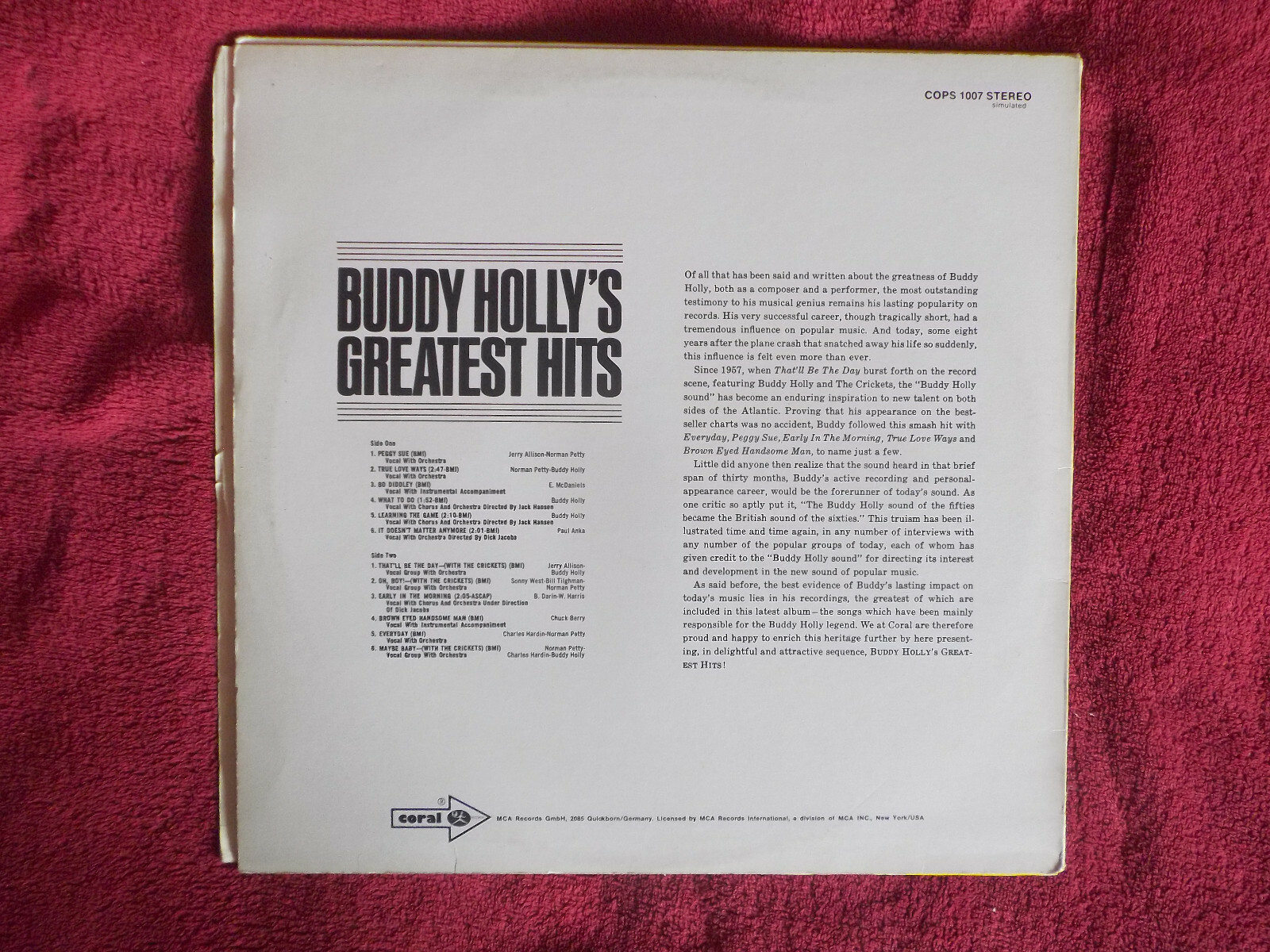 Buddy Holly – Buddy Holly´s Greatest Hits (LP), Bild 2