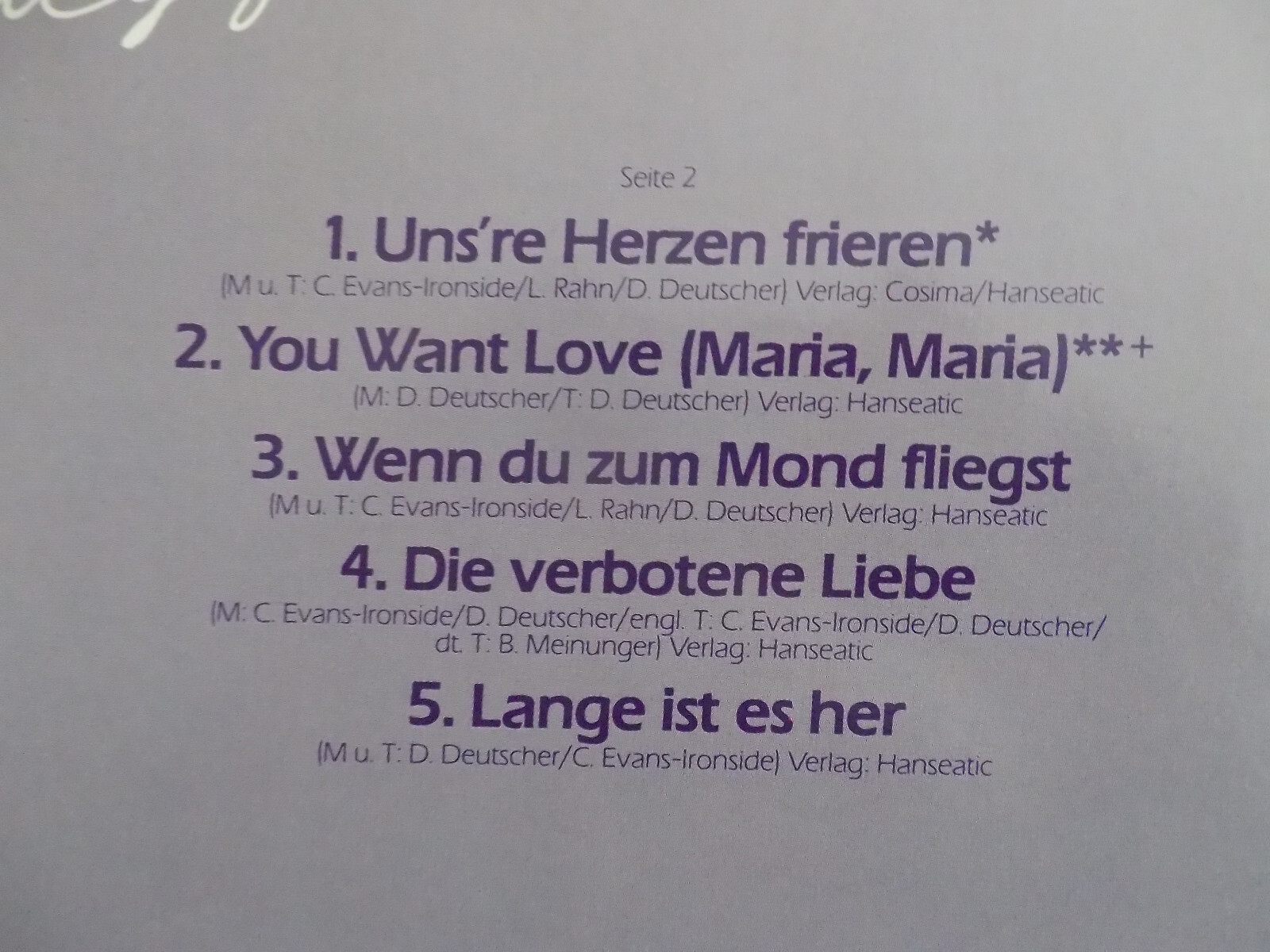Drafi Deutscher – Gemischte Gefühle (Electrola LP, 1986), Bild 4