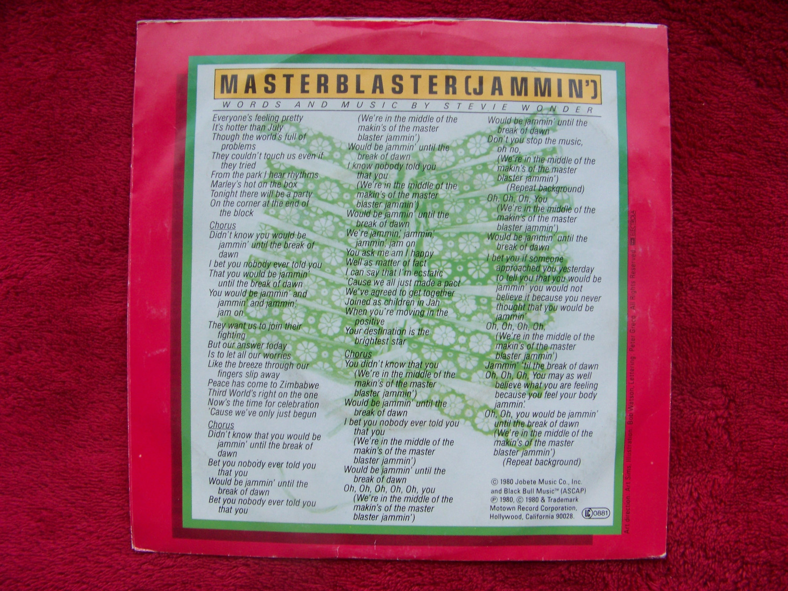 Stevie Wonder – Master Blaster (Jammin') / Master Blaster (Dub), Motown 7″ Single, Bild 2