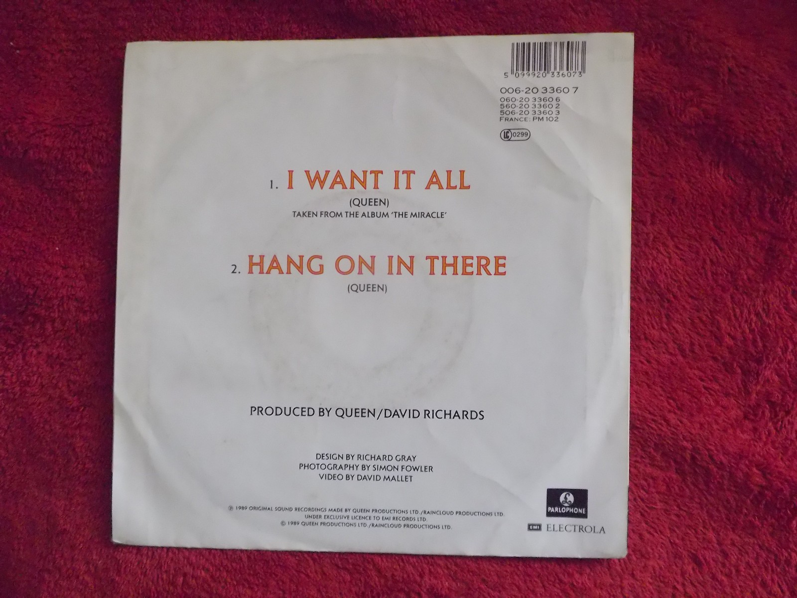 Queen – I want it all / Hang on in there | Parlophone 006-20 3360 7 (1989), Bild 2