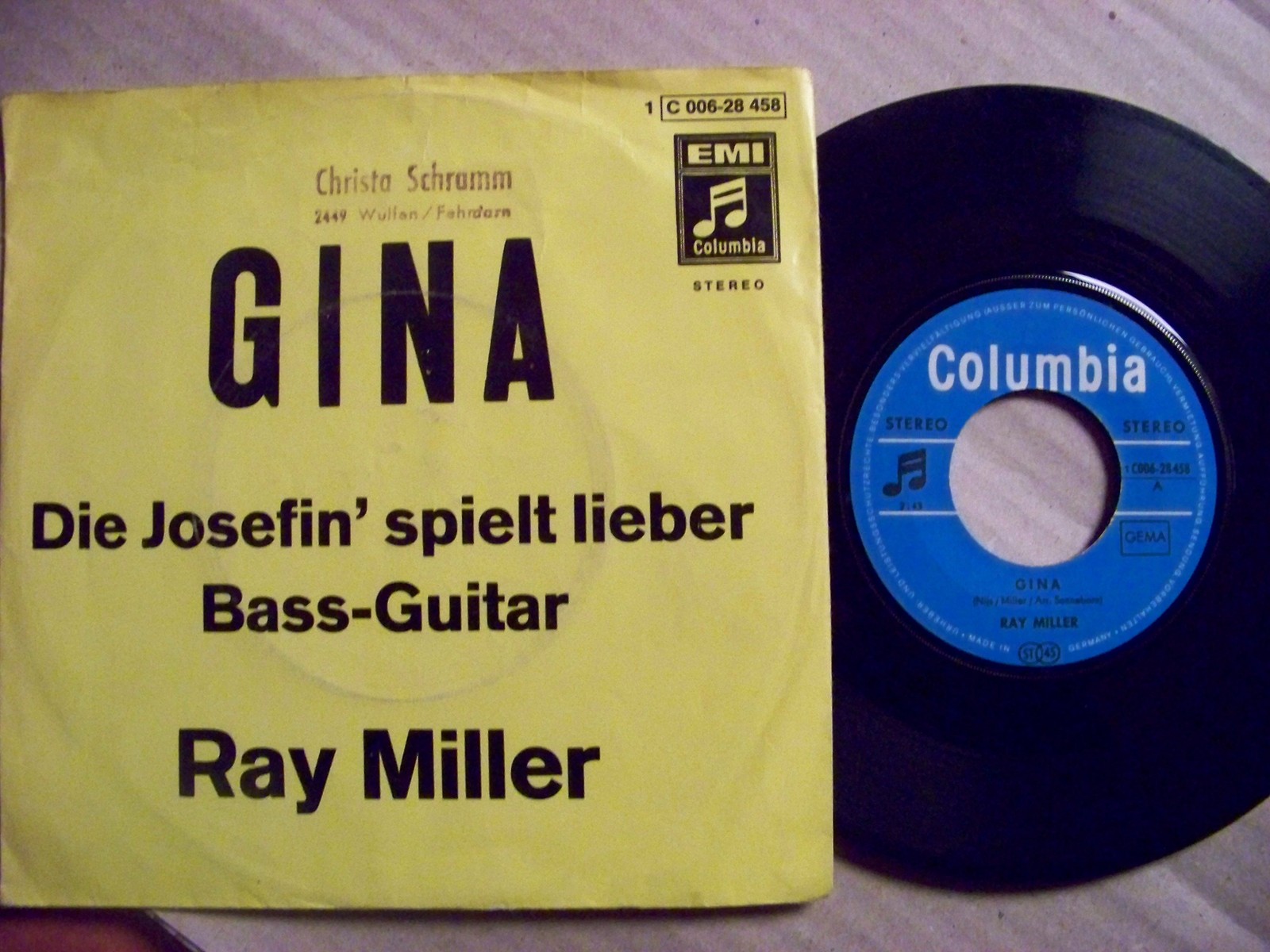 Ray Miller – Gina / Die Josefin' spielt lieber Bass-Guitar · deutsche 7″-Single