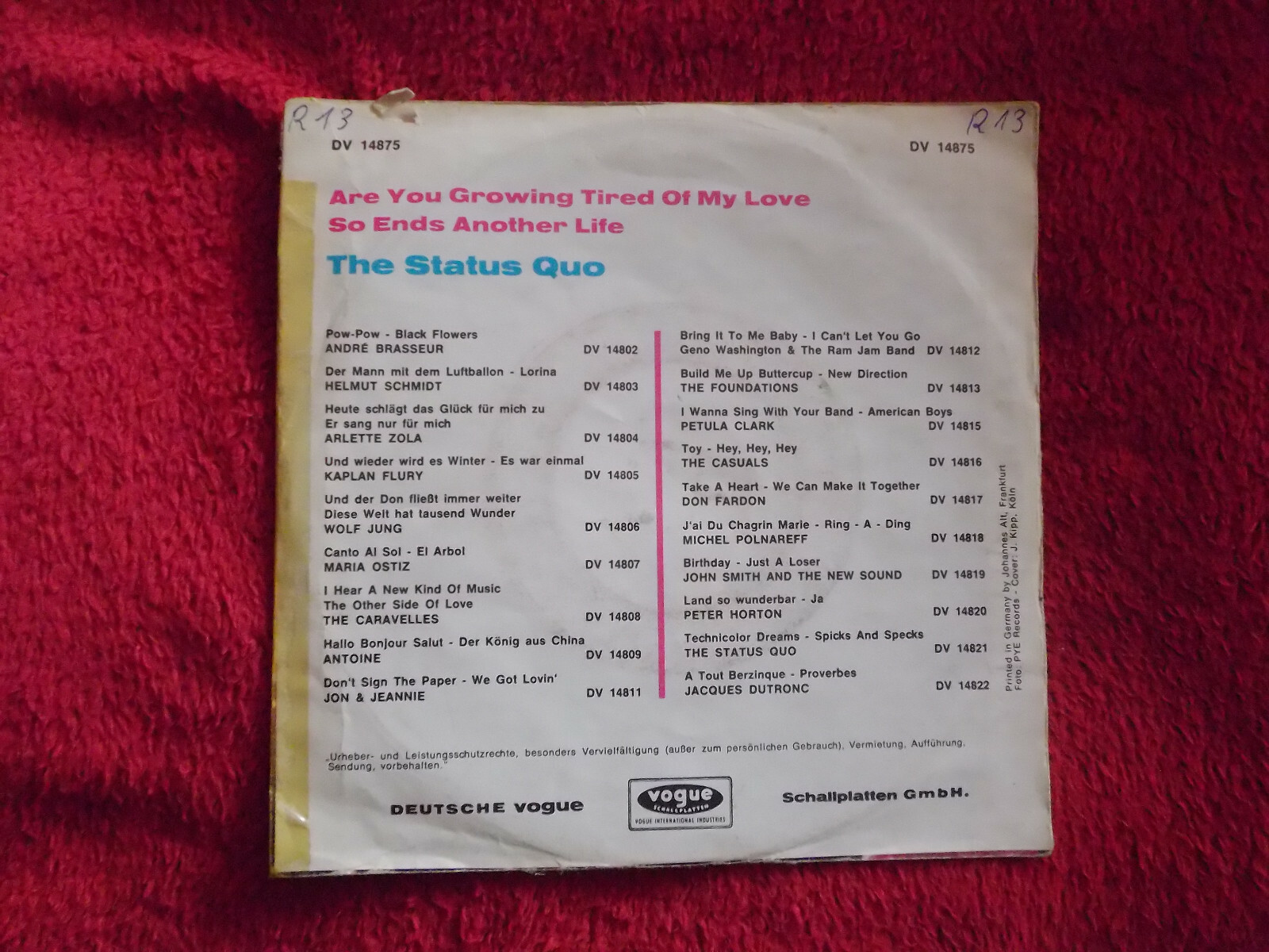 Status Quo – Are You Growing Tired of My Love / So Ends Another Life (Pye, 1969), Bild 2