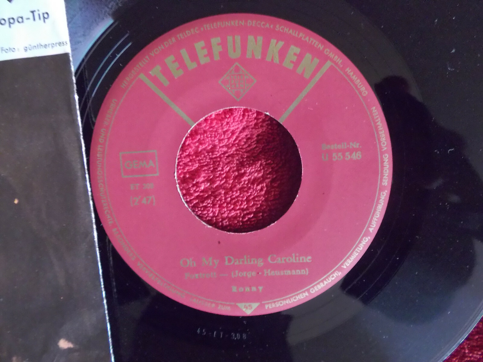 Ronny – Oh My Darling Caroline / La La Lu (Telefunken Records, U 55 54 6), Bild 2