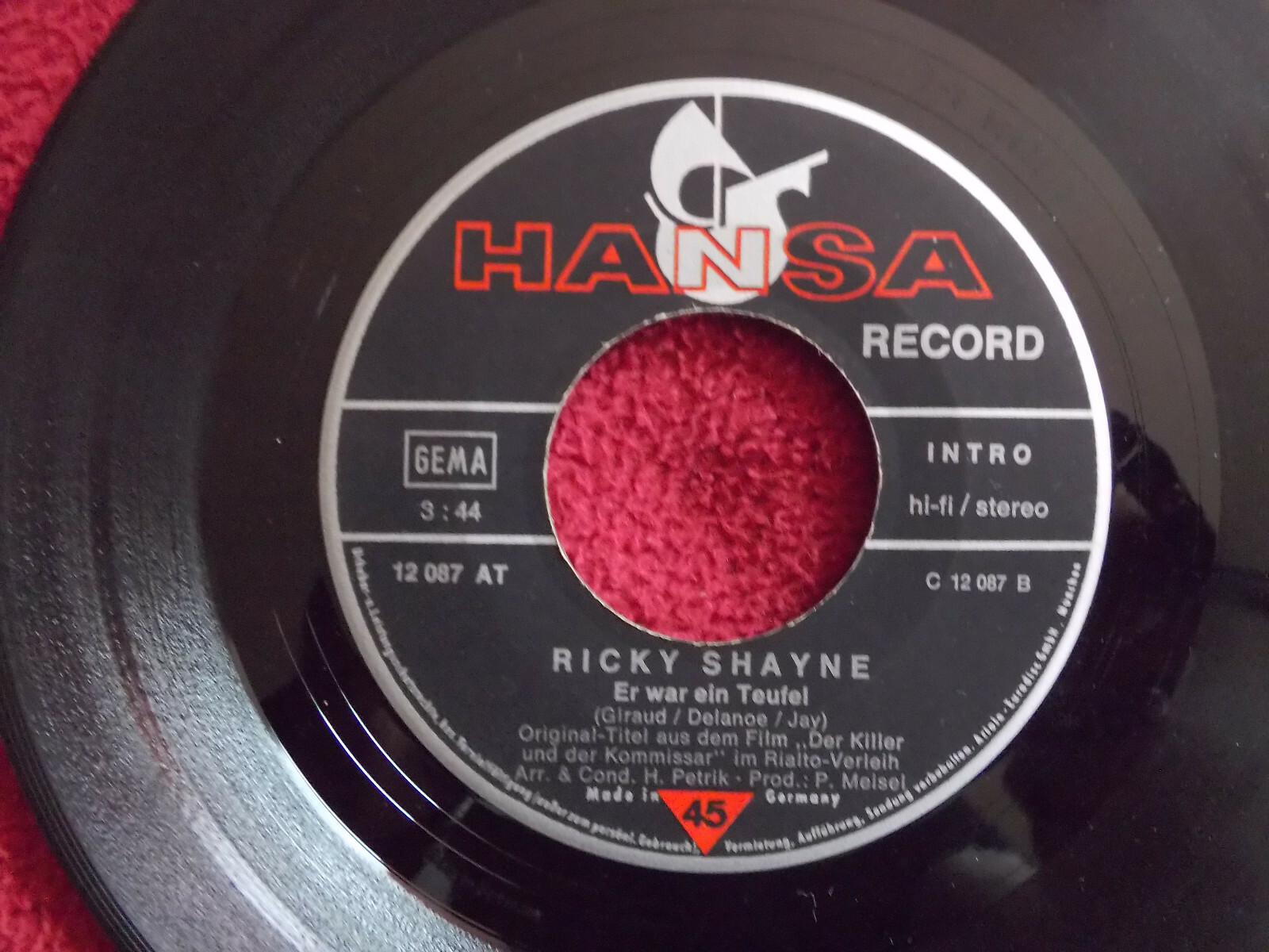 Ricky Shayne – Und ich bin nicht verloren / Er war ein Teufel | Hansa Records 12 087 AT, Bild 2