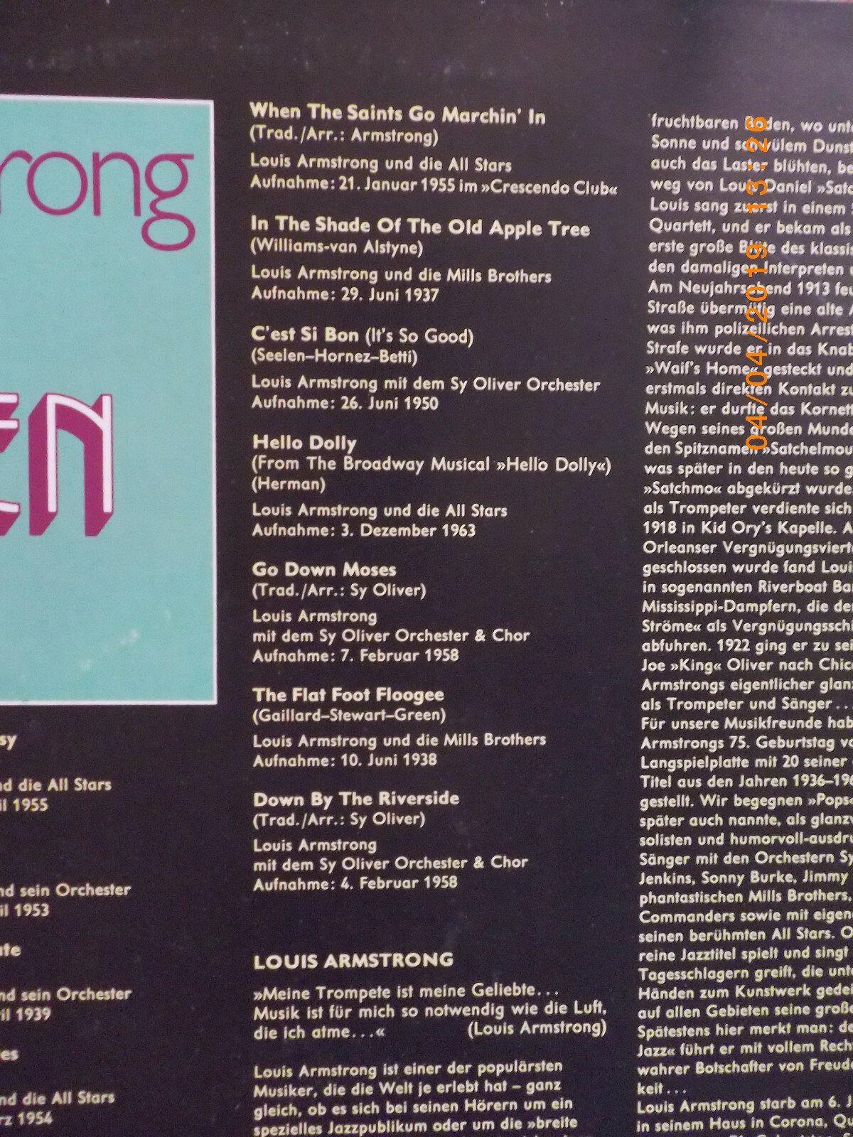 Louis Armstrong – 20 Golden Hits (LP, MCA Records, 1975), Bild 4