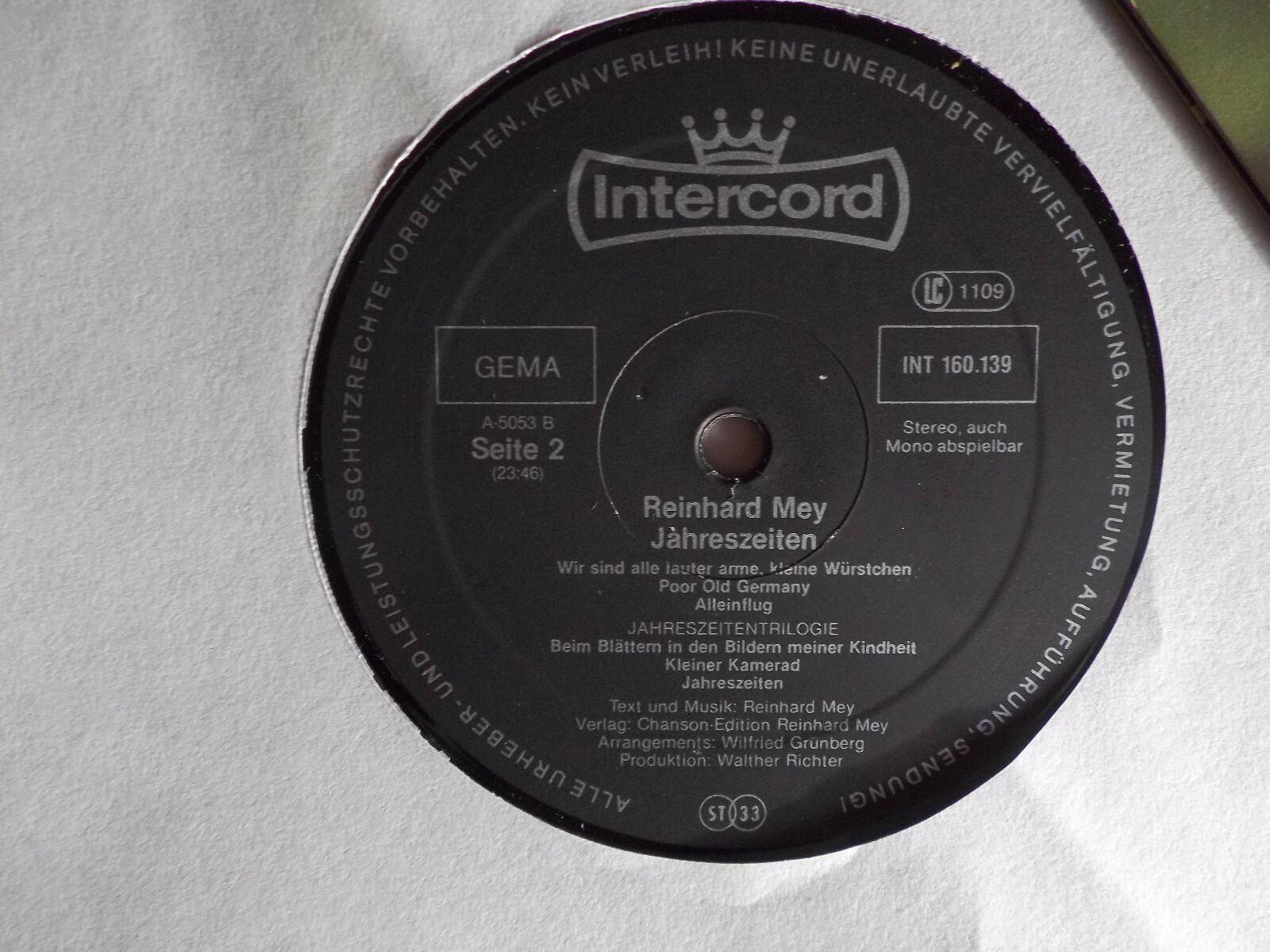 Reinhard Mey – Jahreszeiten | Intercord Records INT 160.139, LP (1980), Bild 2