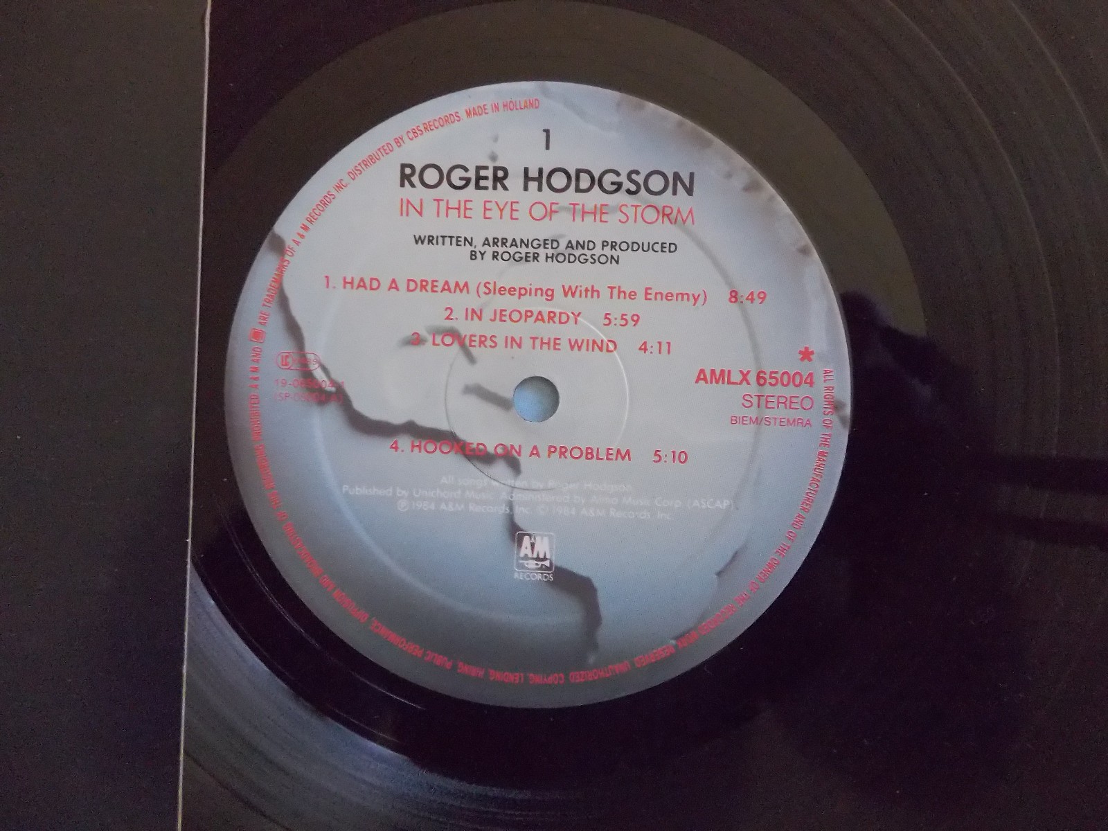 Roger Hodgson – In the Eye of the Storm (LP, A&M Records, AMLX 65004, 1984), Bild 2