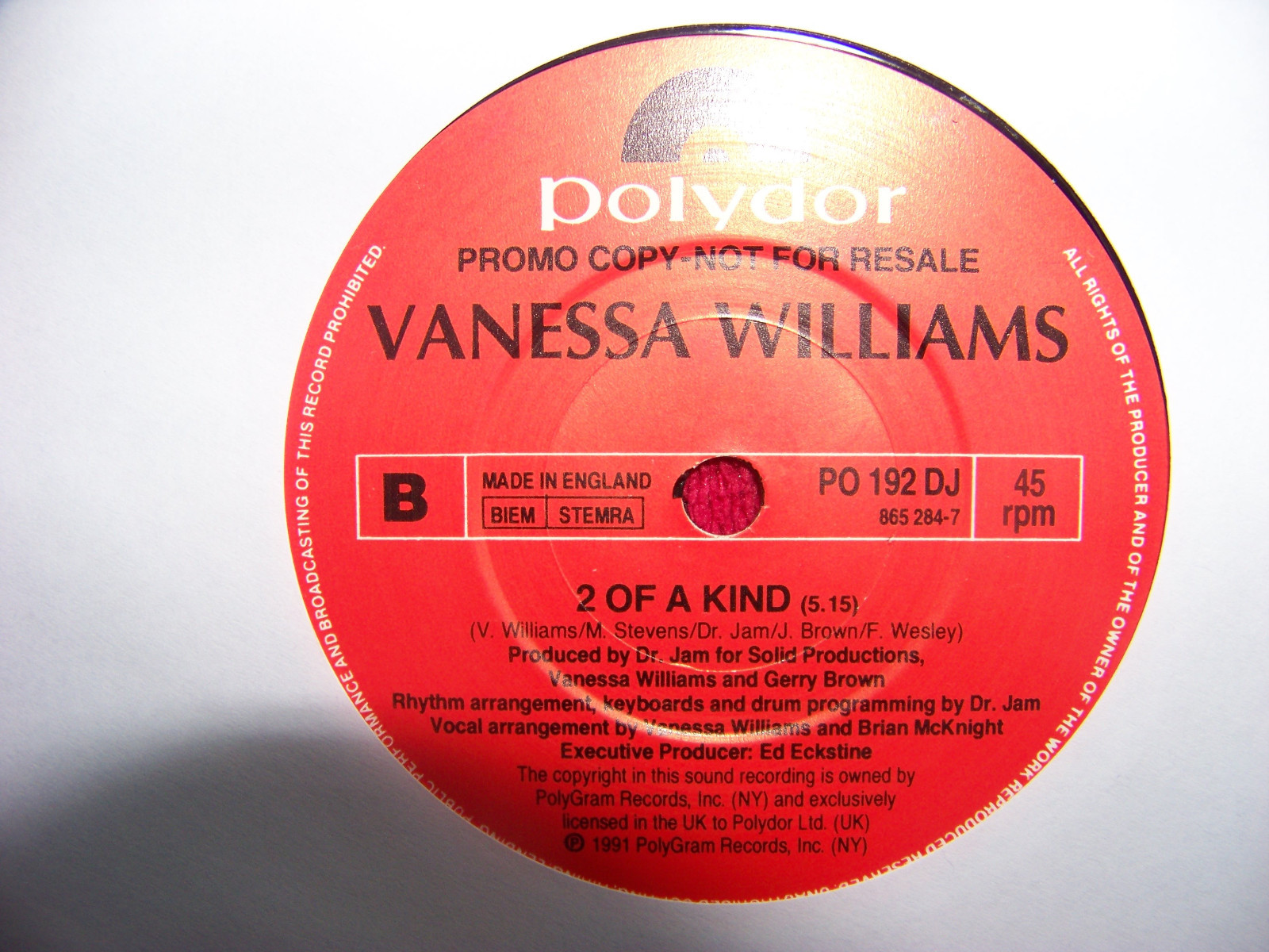 Vanessa Williams – Save the best for last / 2 of a kind | Polydor PO 192, UK Promo-Single, Bild 2