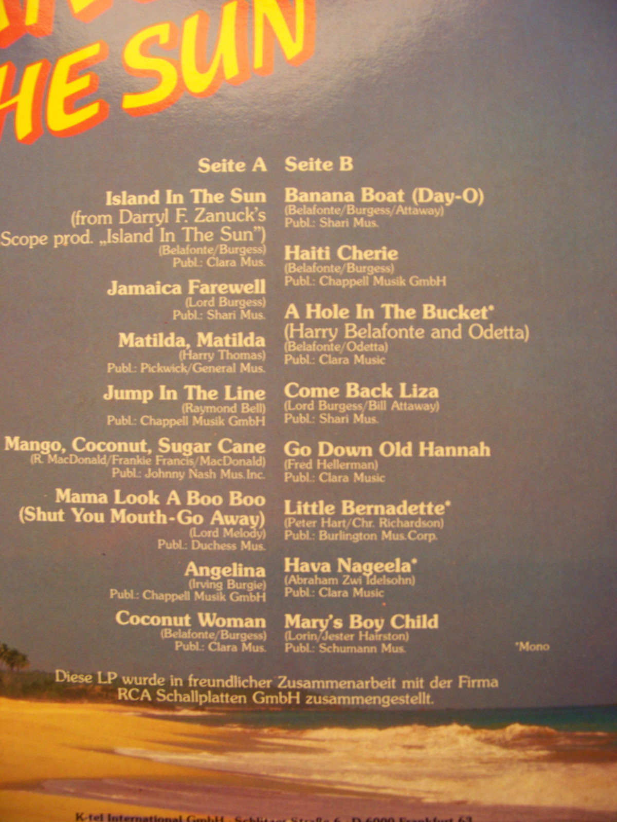 Harry Belafonte – Island in the sun (LP, K-tel Records, TG 1349), Bild 3