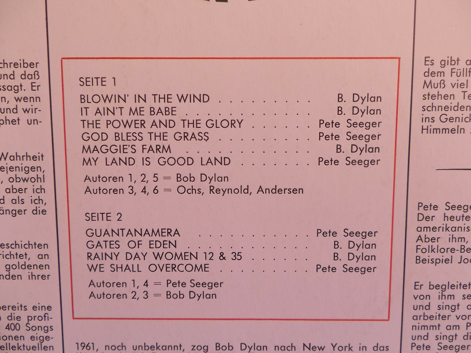 Bob Dylan & Pete Seeger – Protest and Folk songs | CBS Records LP, Bild 4