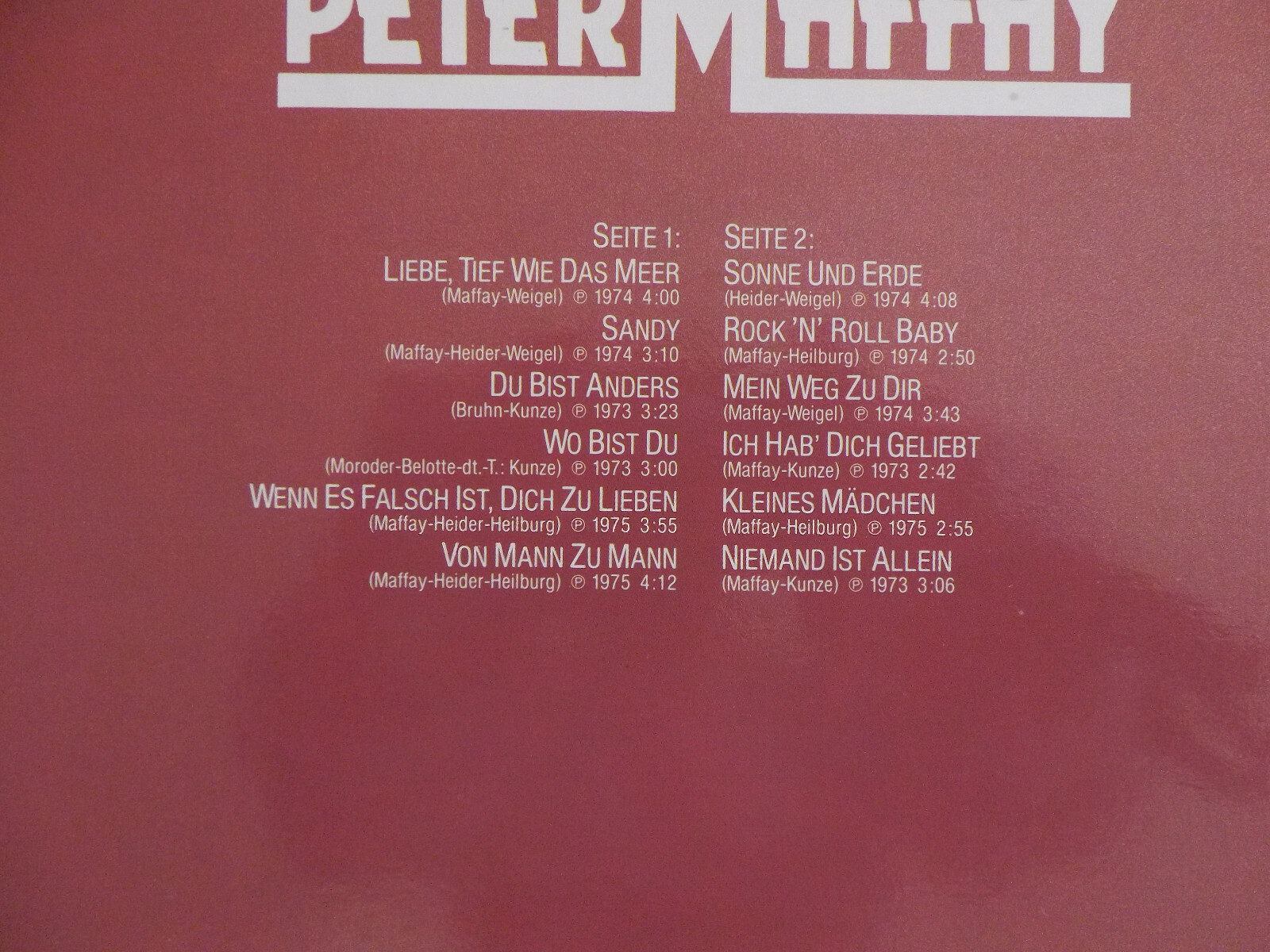 Peter Maffay – Peter Maffay (LP, Telefunken Records, 1976), Bild 3