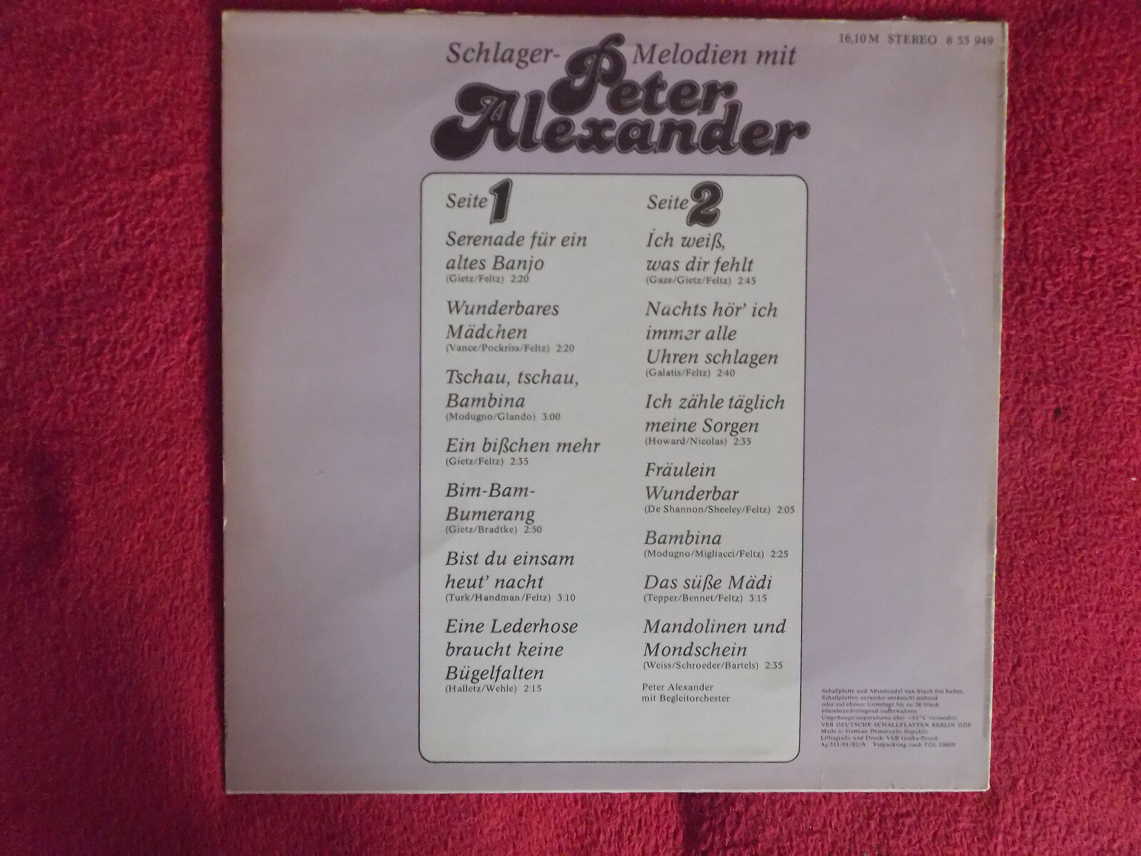 Peter Alexander – Schlagermelodien mit Peter Alexander (Amiga LP, 1982), Bild 4