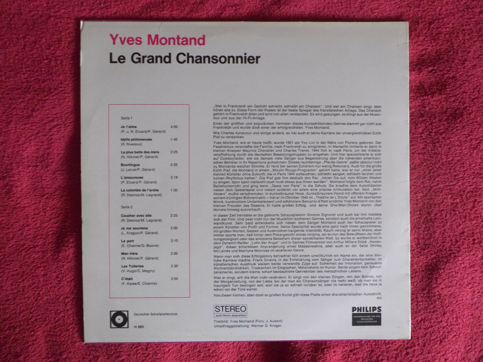 Yves Montand – Le grand chansonnier | Philips Records LP, Bild 3
