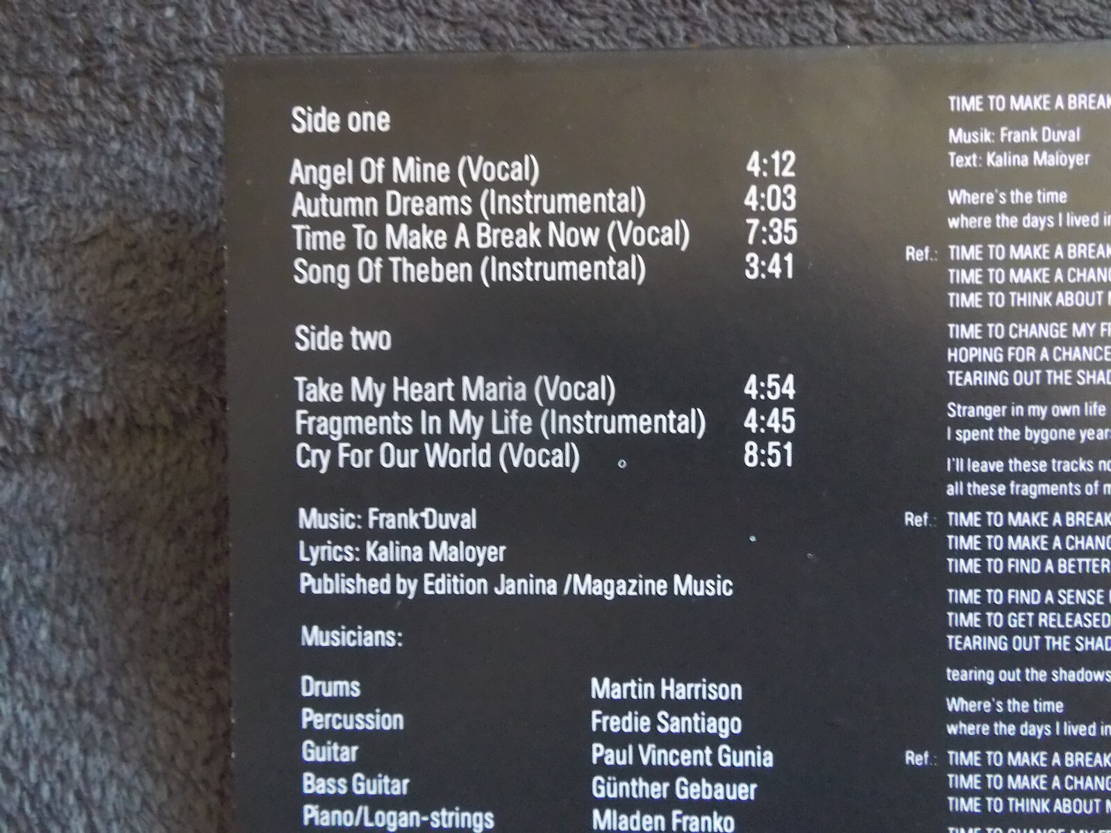 Frank Duval – Angel of mine | Teldec Club-LP, 1981, Bild 3