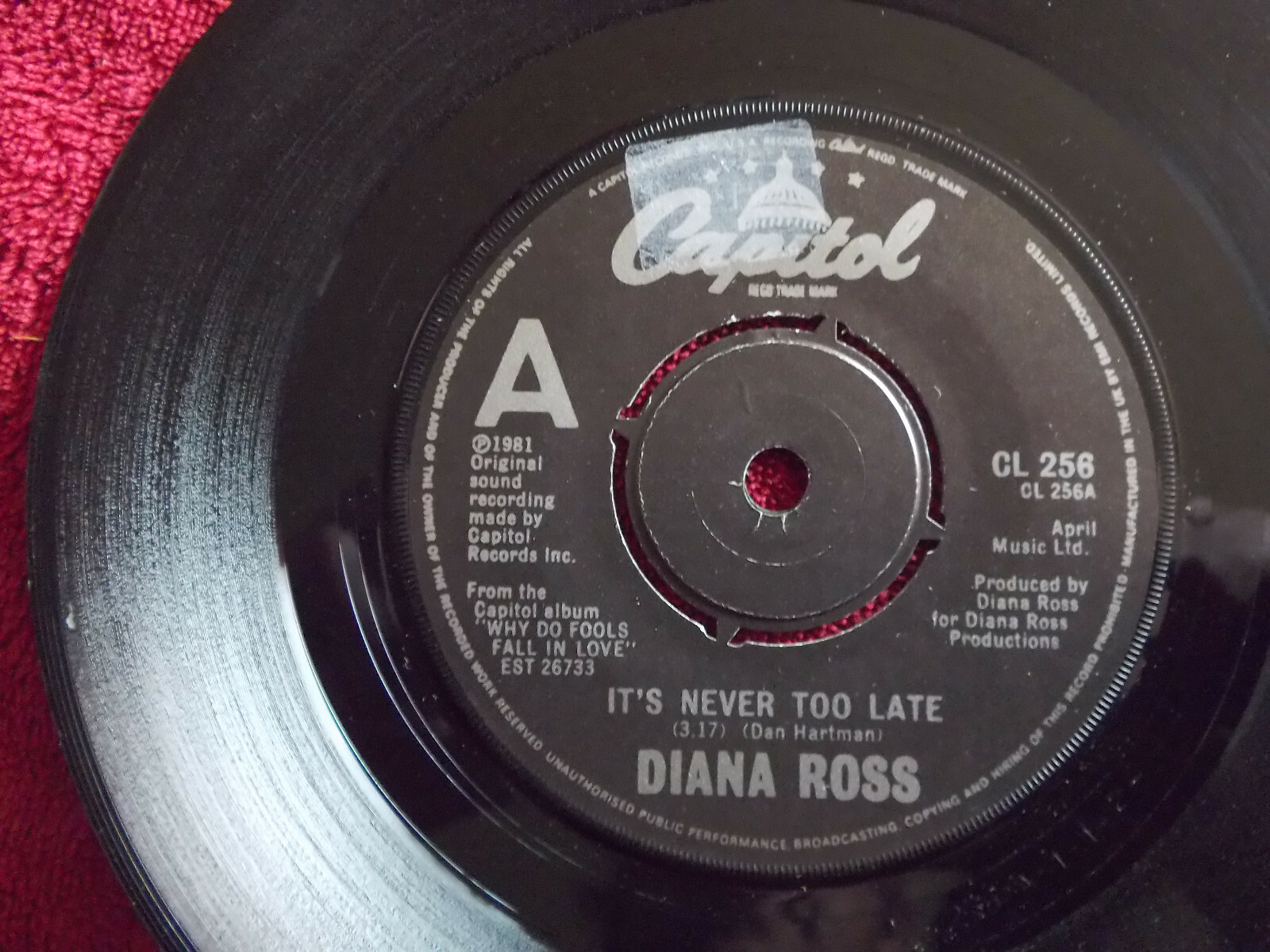 Diana Ross – It´s never too late / Sweet surrender (Single, 1981)