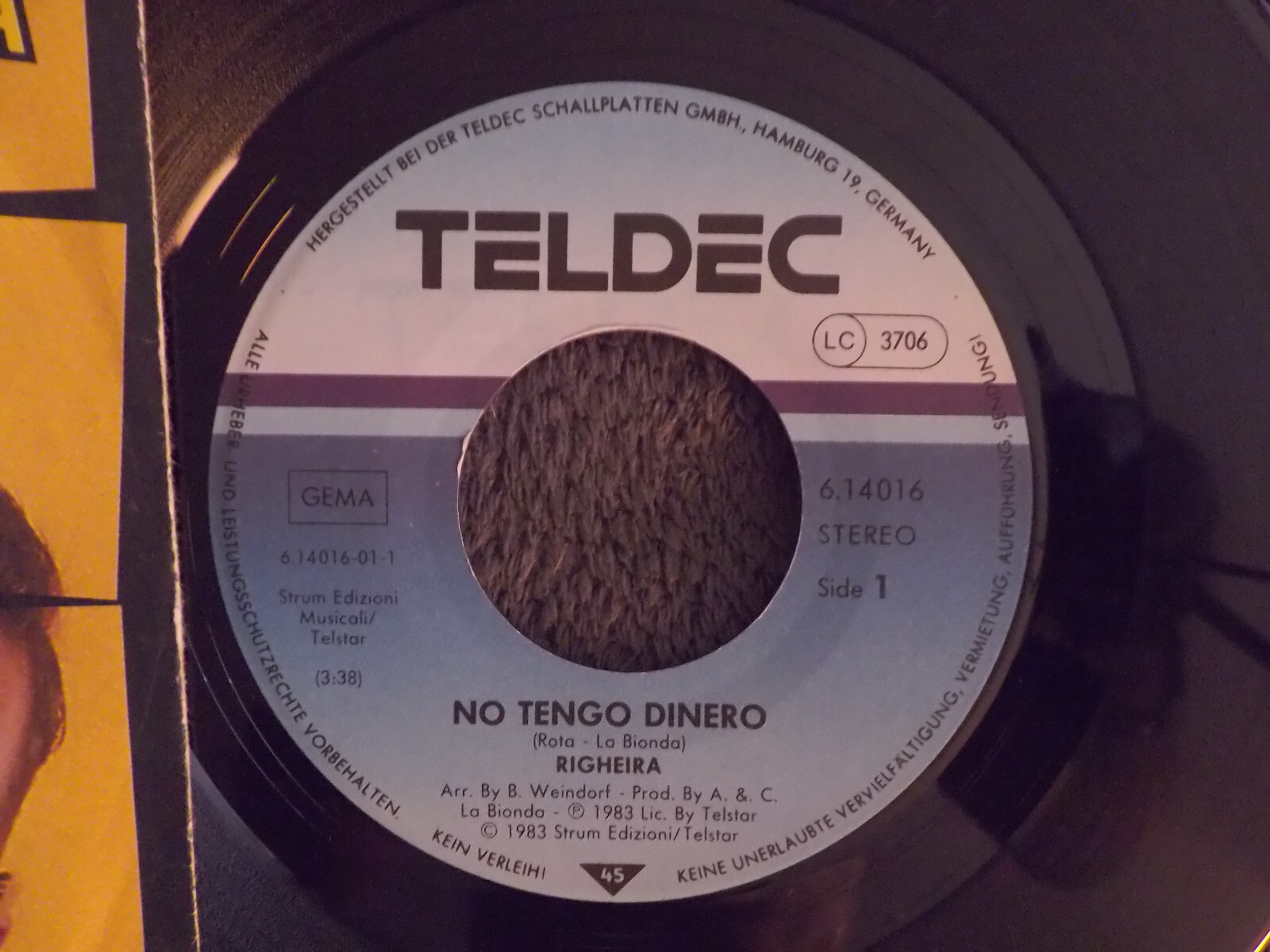 Righeira – No tengo dinero / Dinero scratch | Teldec 7″ Single, 1983, Bild 2