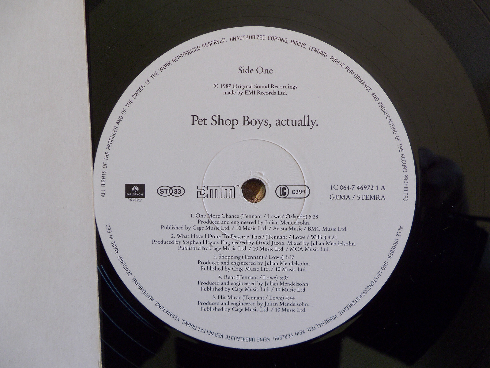 Pet Shop Boys – Actually | Parlophone Records LP, 1987, Bild 2