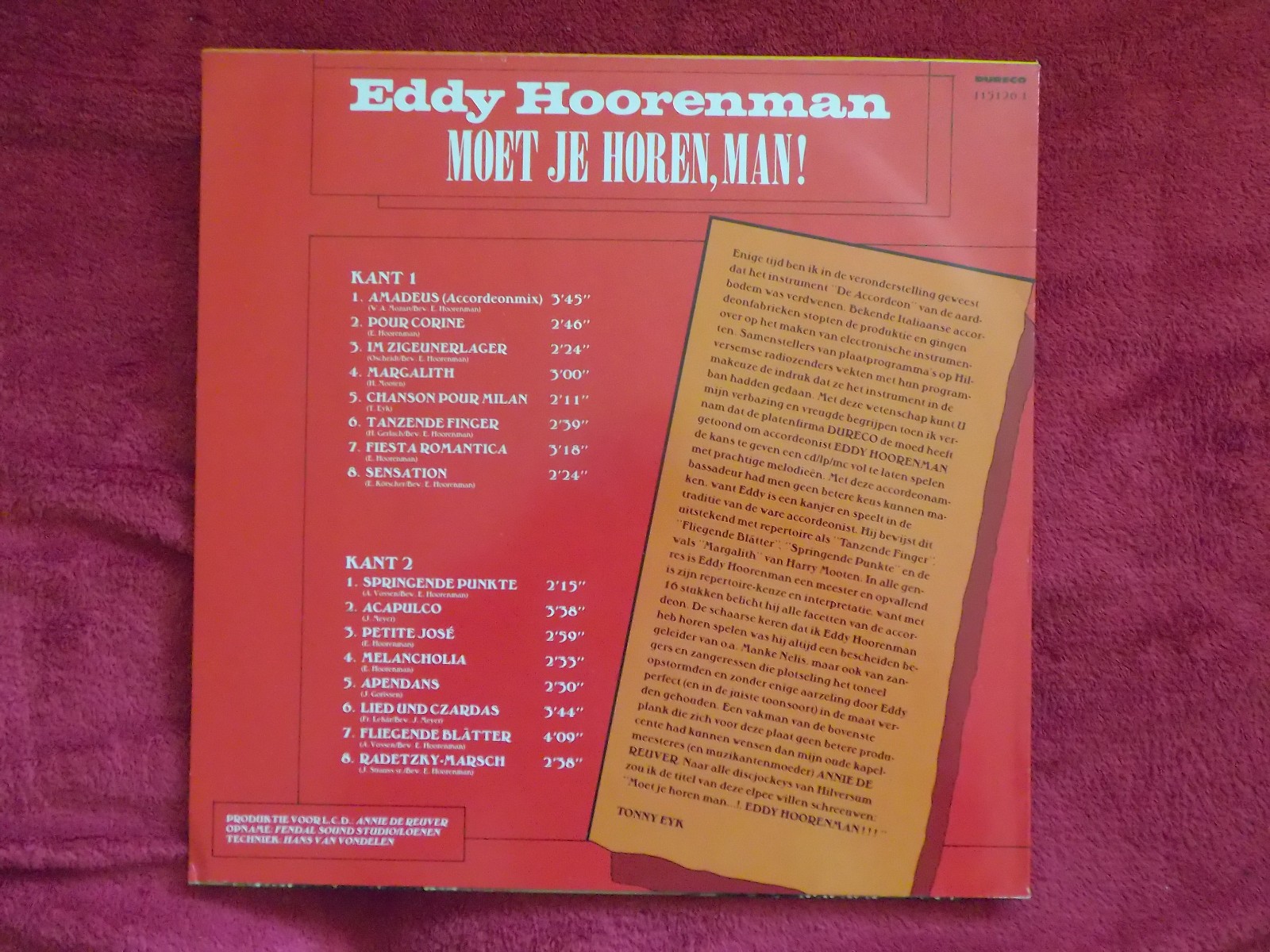 Eddy Hoorenman – Moet je horen, man ! (Dureco Records, 1989), Bild 2