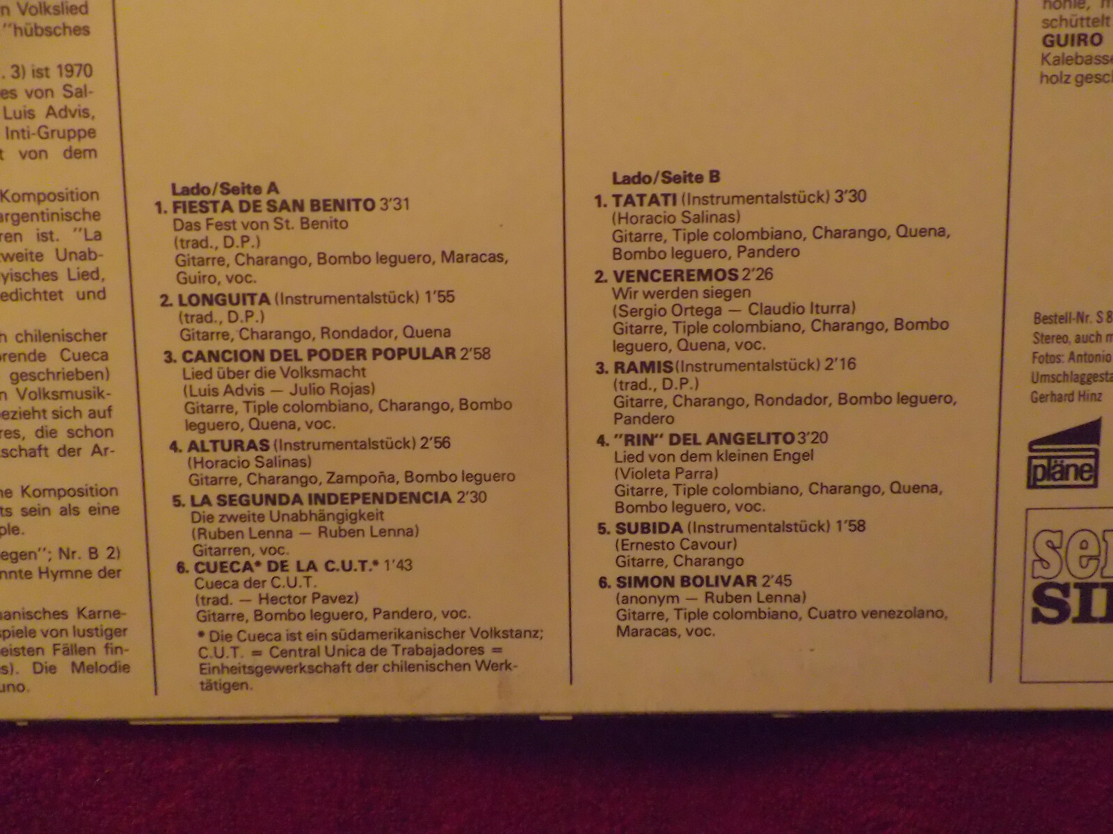 Inti-Illimani – Viva Chile ! | Pläne Records LP, Bild 3