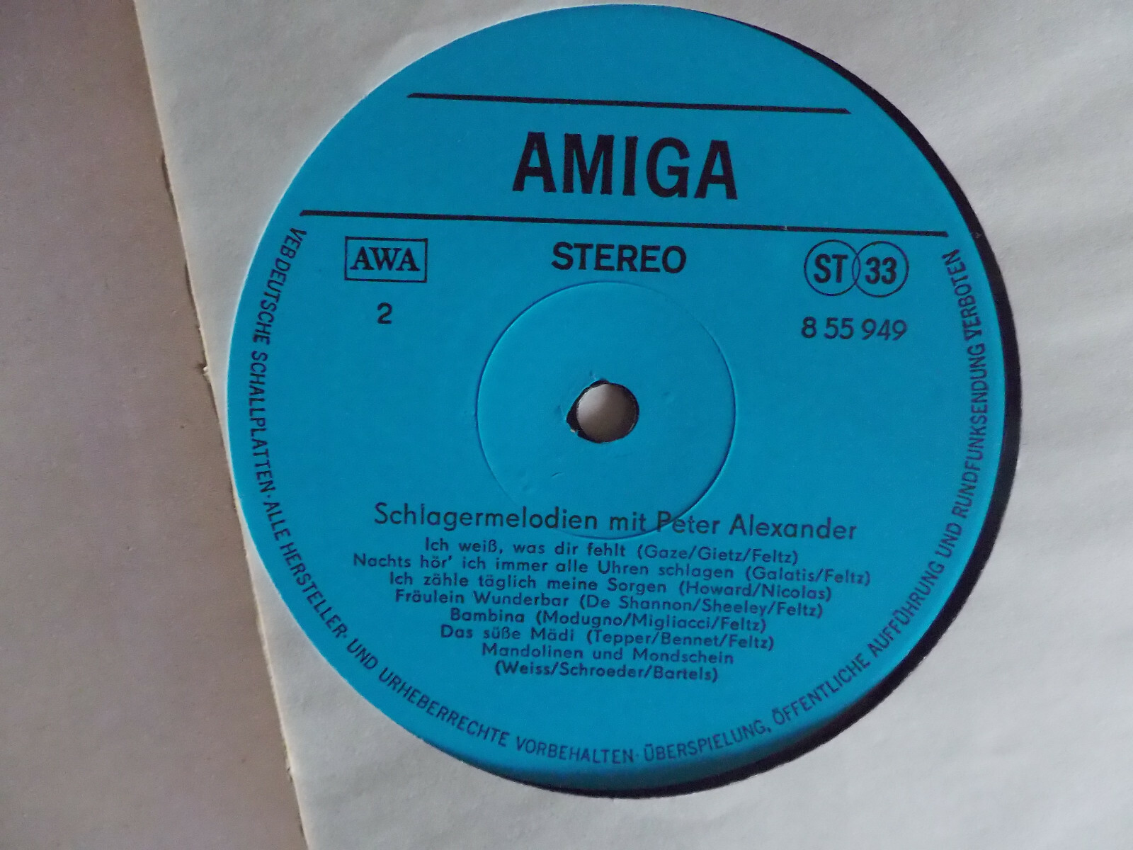 Peter Alexander – Schlagermelodien mit Peter Alexander (Amiga LP, 1982), Bild 3