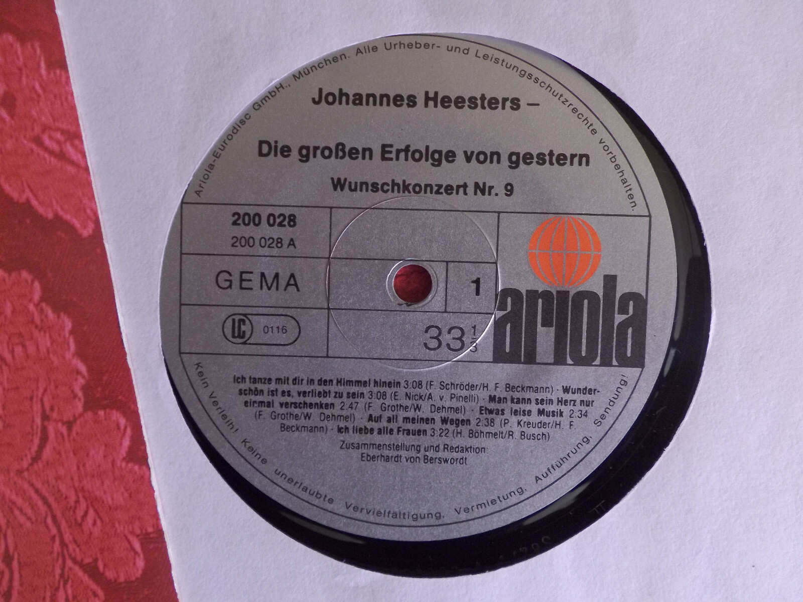 Johannes Heesters – Die großen Erfolge von gestern (Ariola LP), Bild 2
