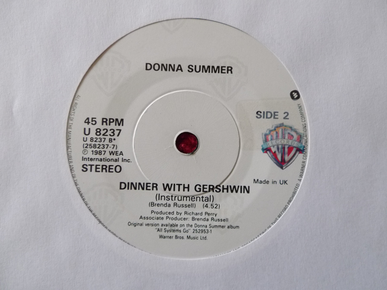 Donna Summer – Dinner with Gershwin / Dinner with Gershwin (Instr.), UK-Single, 1987, Bild 2