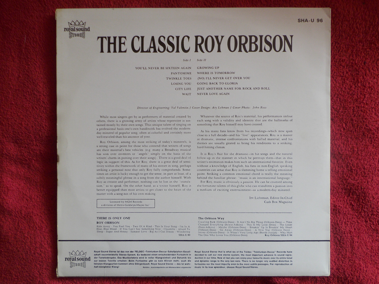 Roy Orbison – The Classic Roy Orbison (London Records, SHA-U 96, LP, 1966), Bild 3