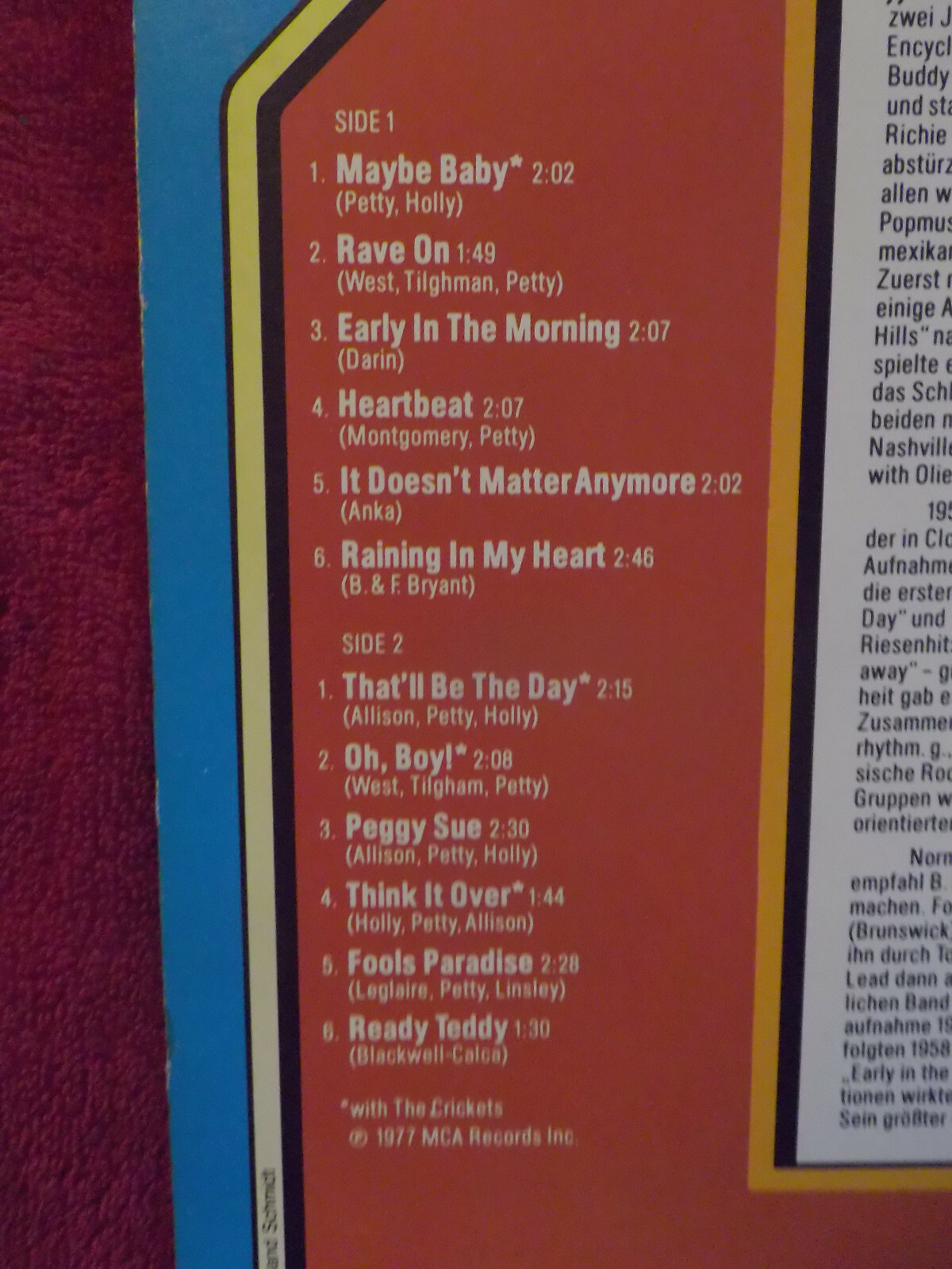 Buddy Holly – The Original (LP, MCA Coral Records, 1977), Bild 3