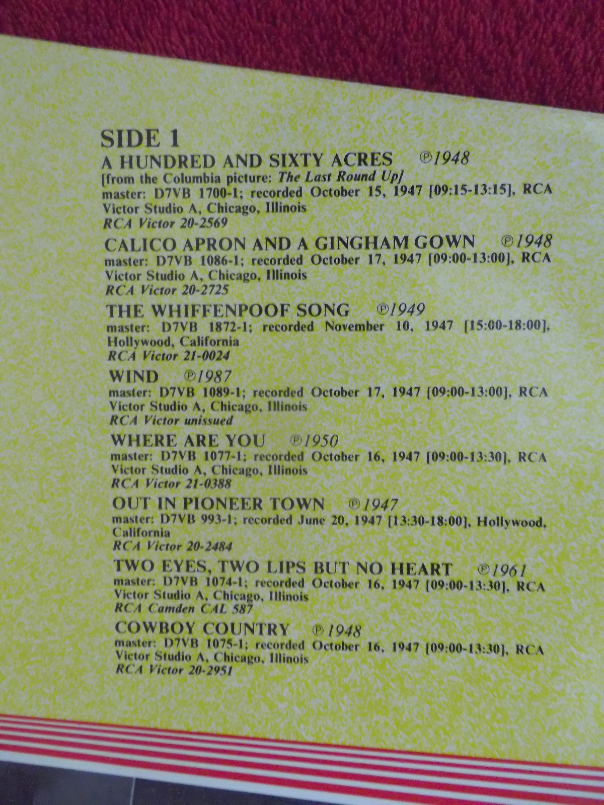 Sons of the Pioneers – A Hundred and Sixty Acres (LP, 1987), Bild 3