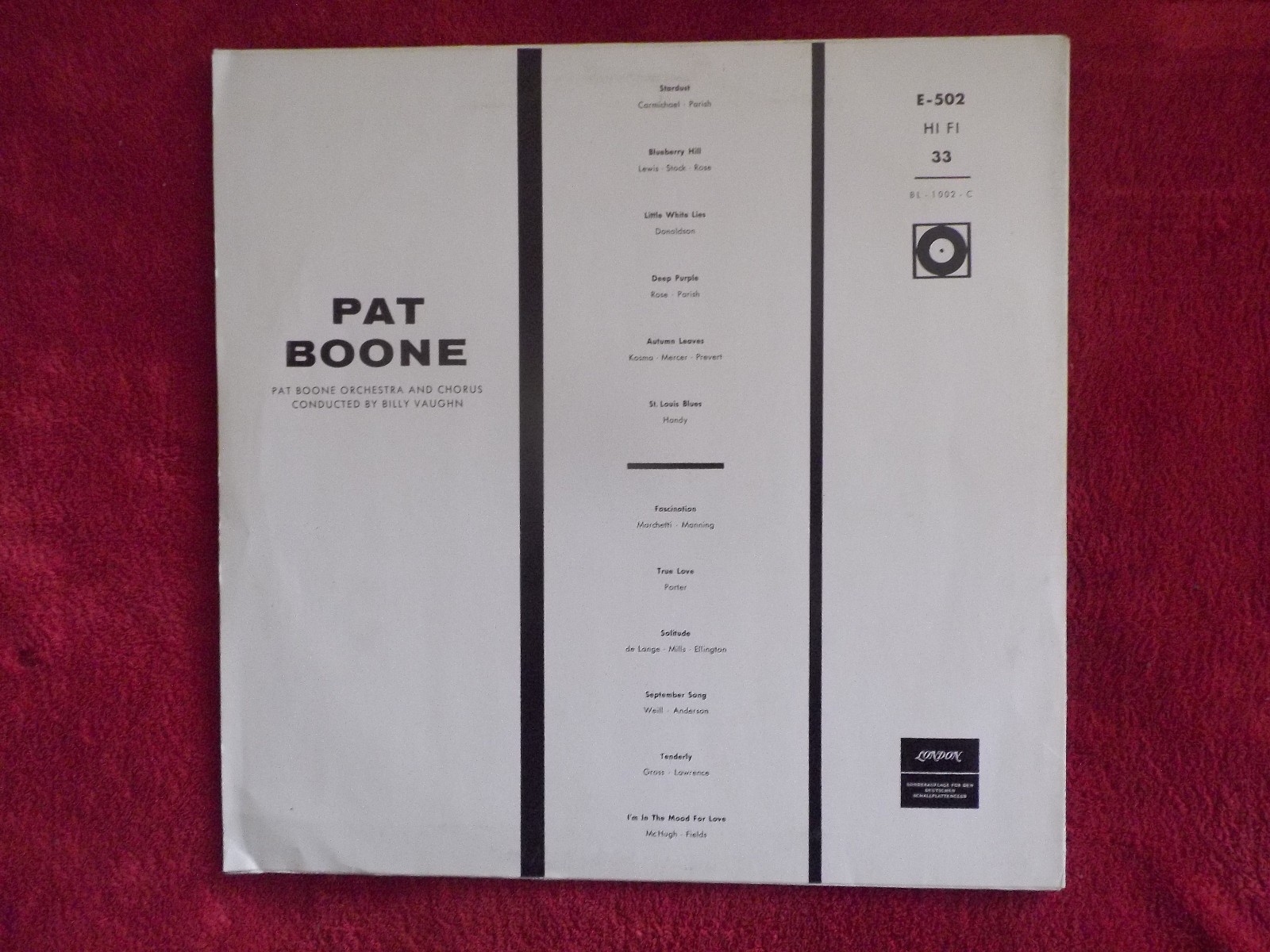 Pat Boone – Pat Boone, London Records E- 502 / BL 1002 C, Bild 2