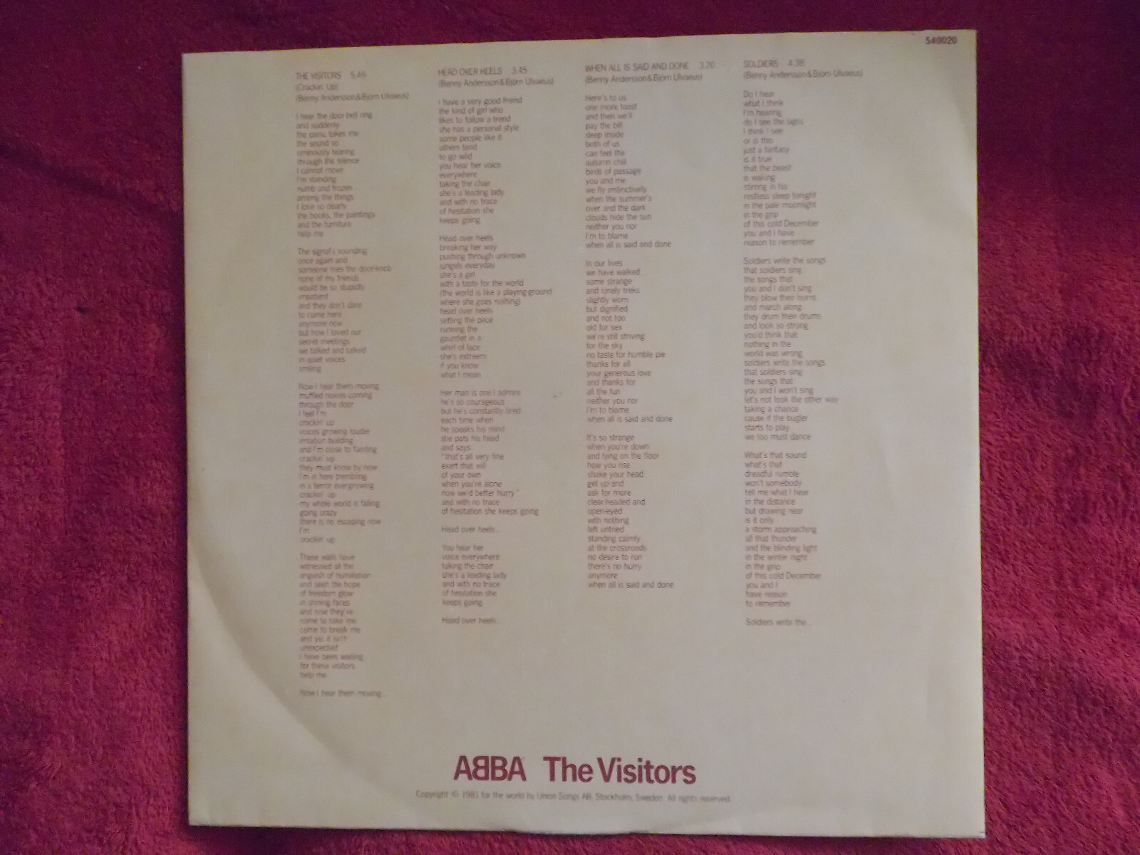 ABBA – The Visitors (LP, Vogue Records, 1981), Bild 3