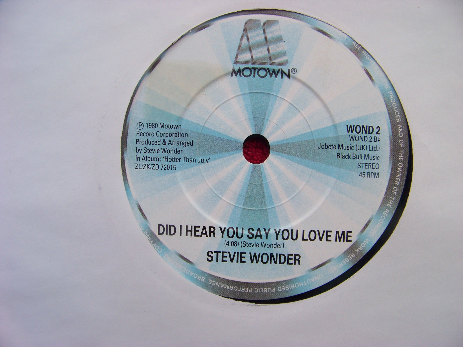 Stevie Wonder – Strangers on the Shore of Love / Did I Hear You Say You Love Me | Motown, 1980, Bild 2