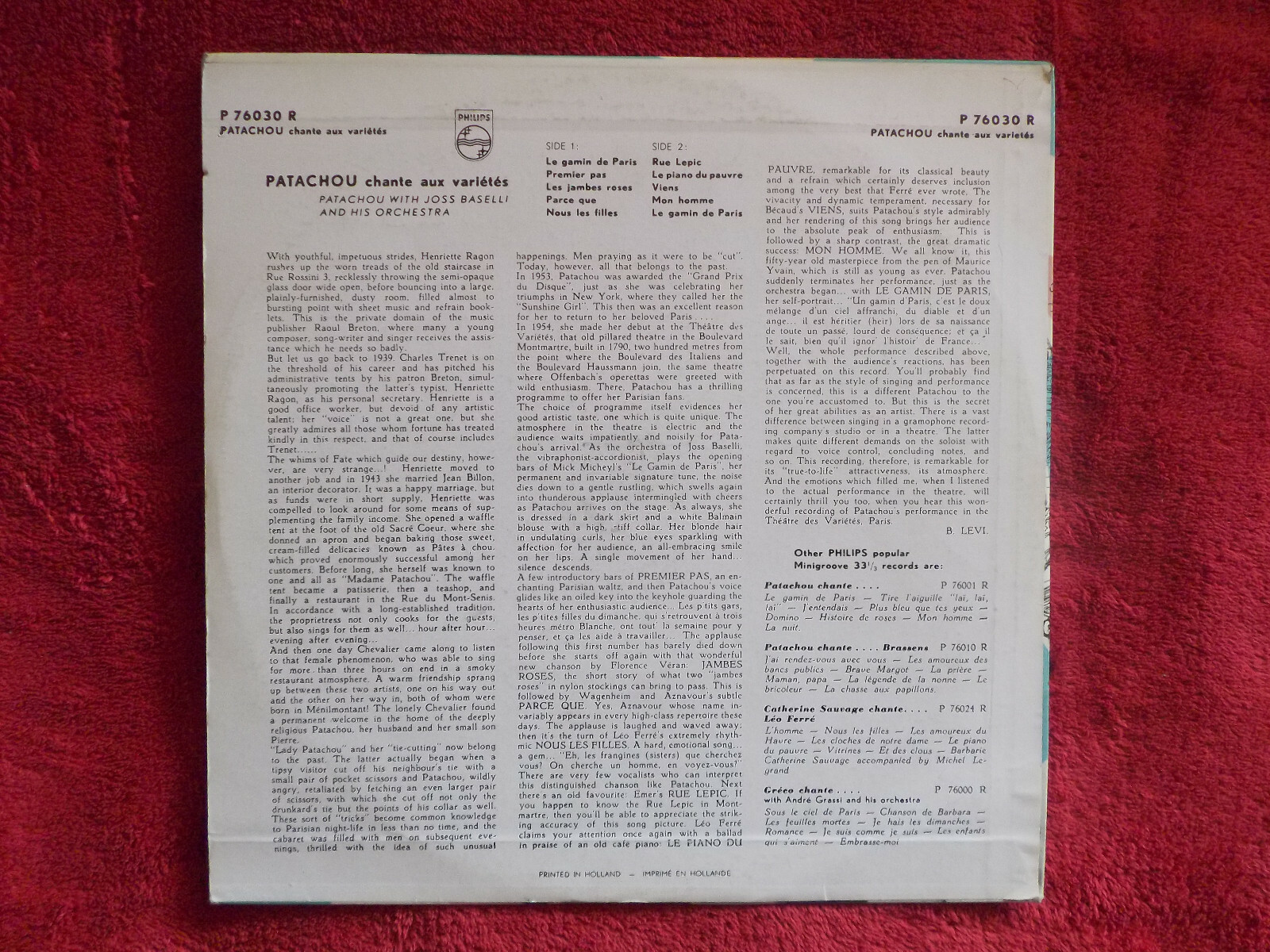 Patachou – Chante aux varietes | Philips Records, 10-inch-LP, Bild 3