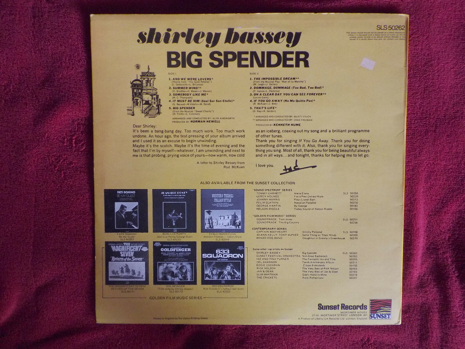 Shirley Bassey – Big Spender | Sunset Records SLS 50262, LP, Bild 2