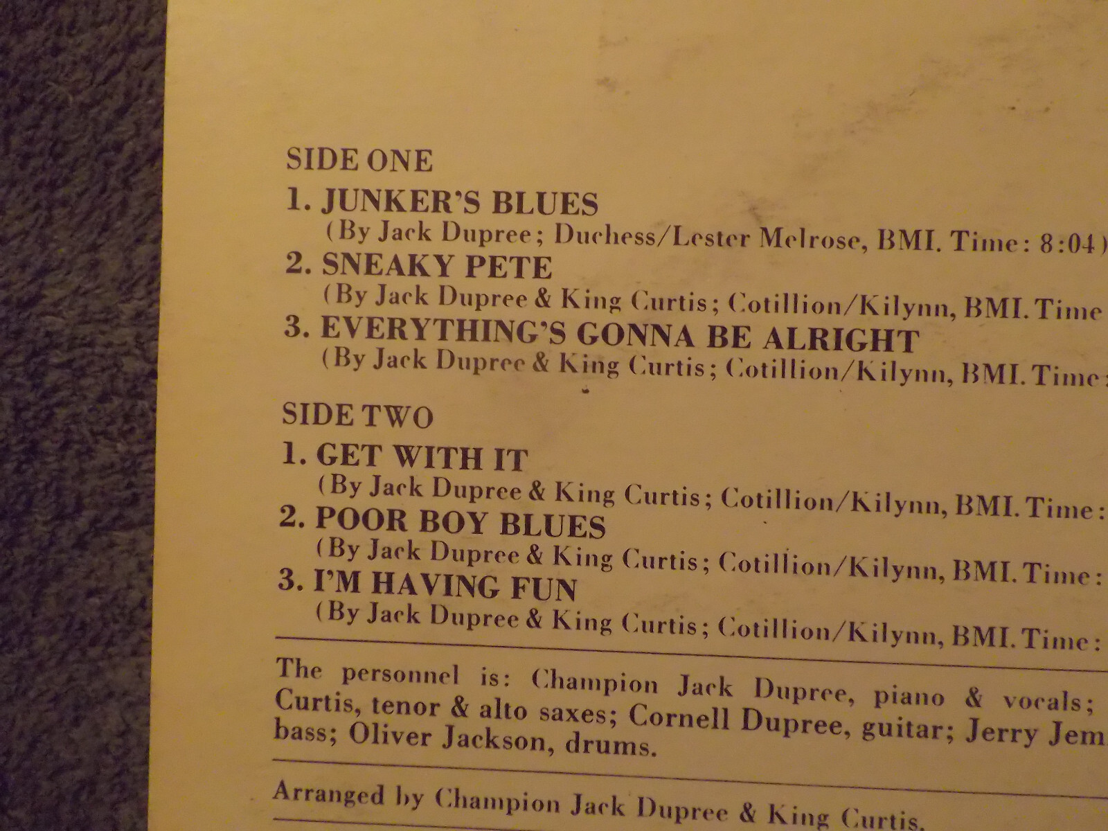 King Curtis & Champion Jack Dupree – Blues at Montreux (LP), Bild 3