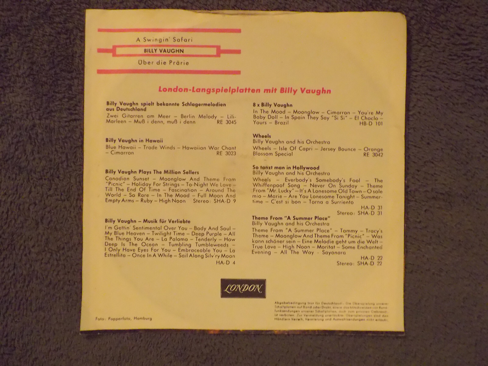 Billy Vaughn – A swingin´ Safari / Über die Prärie (Single), Bild 2