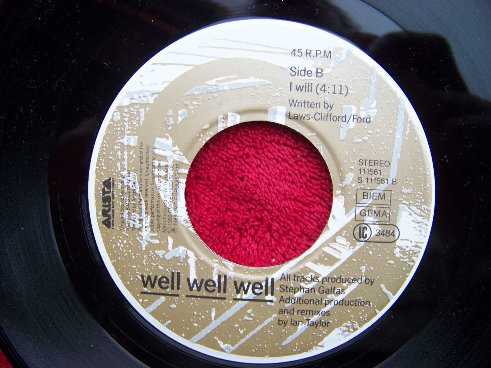Well Well Well – Revolution / I will (Arista, 1989, 7″-Single), Bild 2
