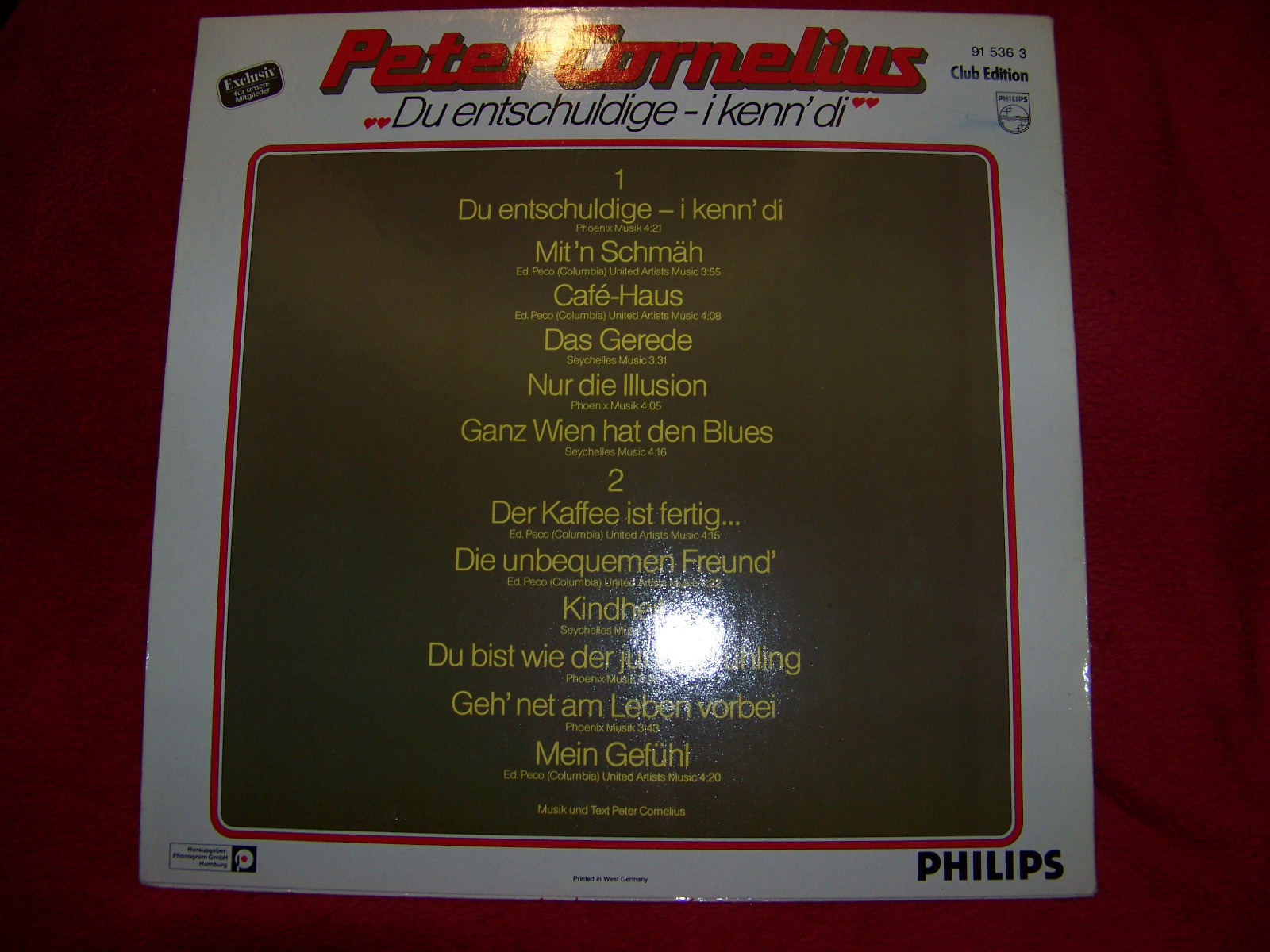 Peter Cornelius – Du entschuldige - i kenn´ di | Philips Records Club Edition LP, Bild 2