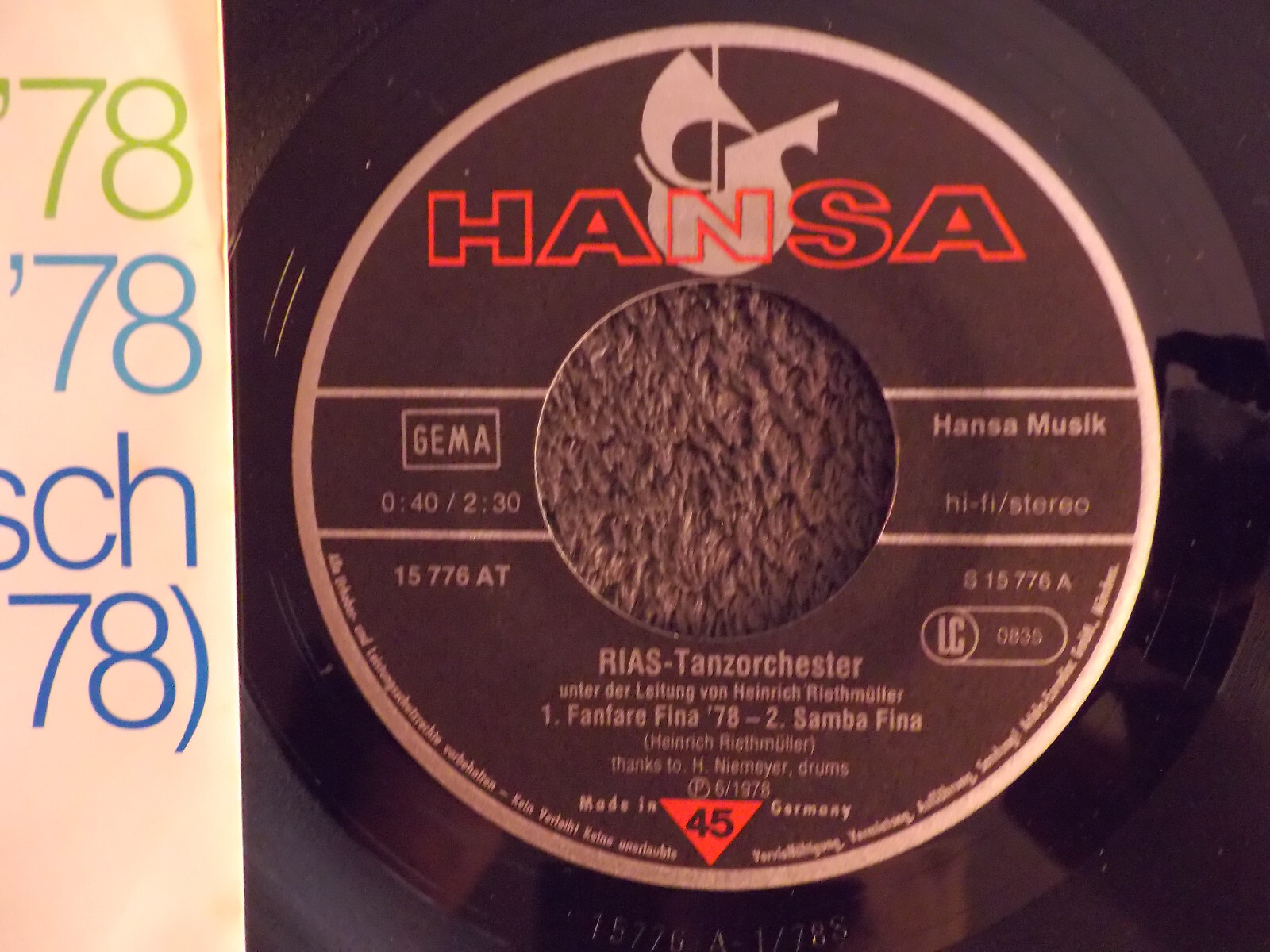 RIAS - Tanzorchester – Fanfare Fina ´78 / Samba Fina ´78 / Fanfarenmarsch (Hansa, 1978), Bild 2