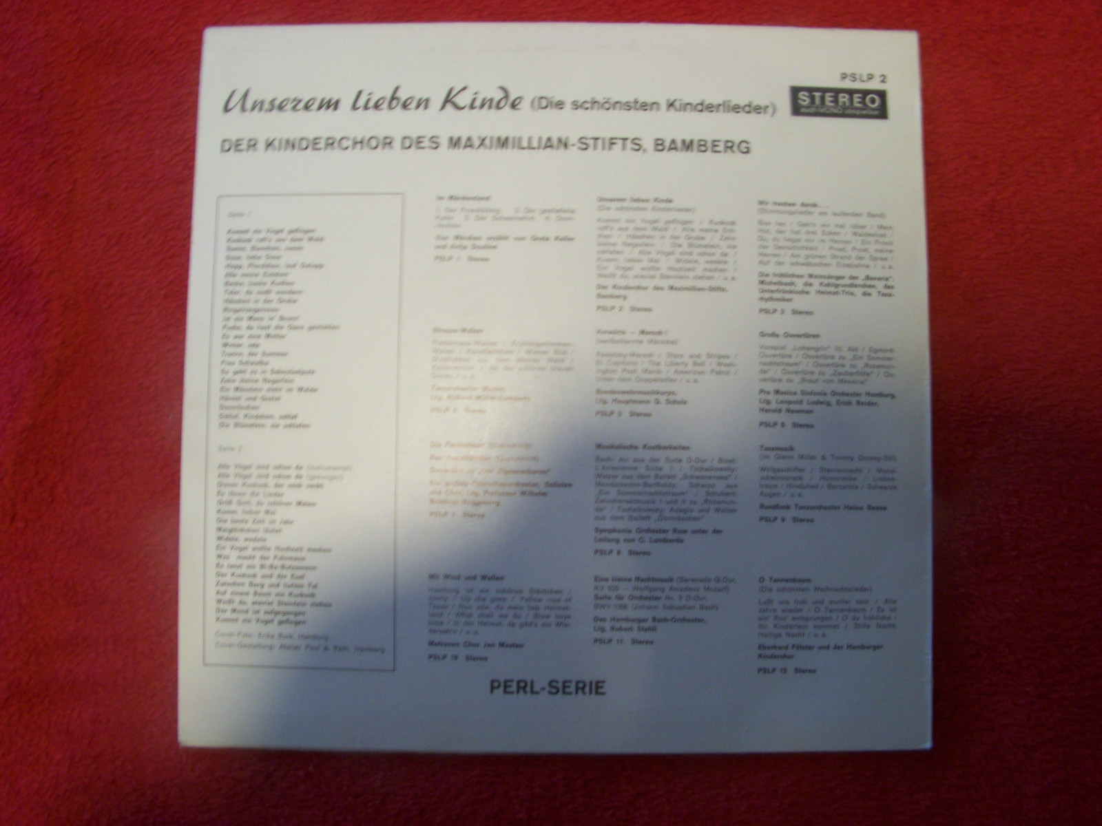 Kinderchor des Maximillian-Stifts – Unserem lieben Kinde (LP, Perl Serie PSLP 2, 1967), Bild 2