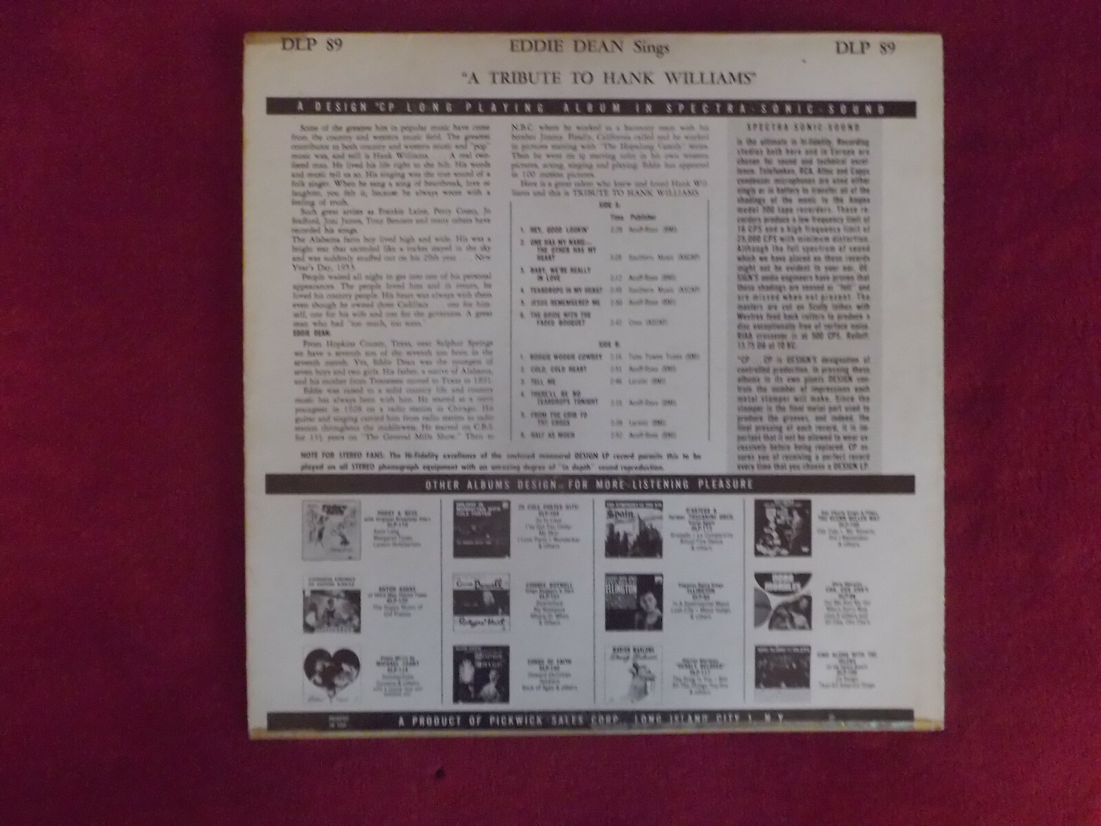 Eddie Dean – Eddie Dean sings a tribute to Hank Williams (LP), Bild 2