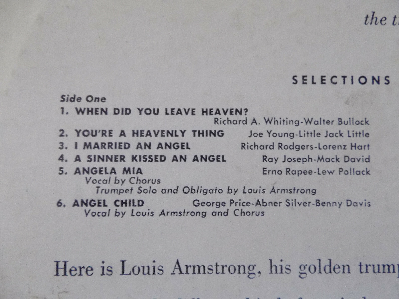 Louis Armstrong – Louis and the Angels (Decca LP, USA), Bild 3