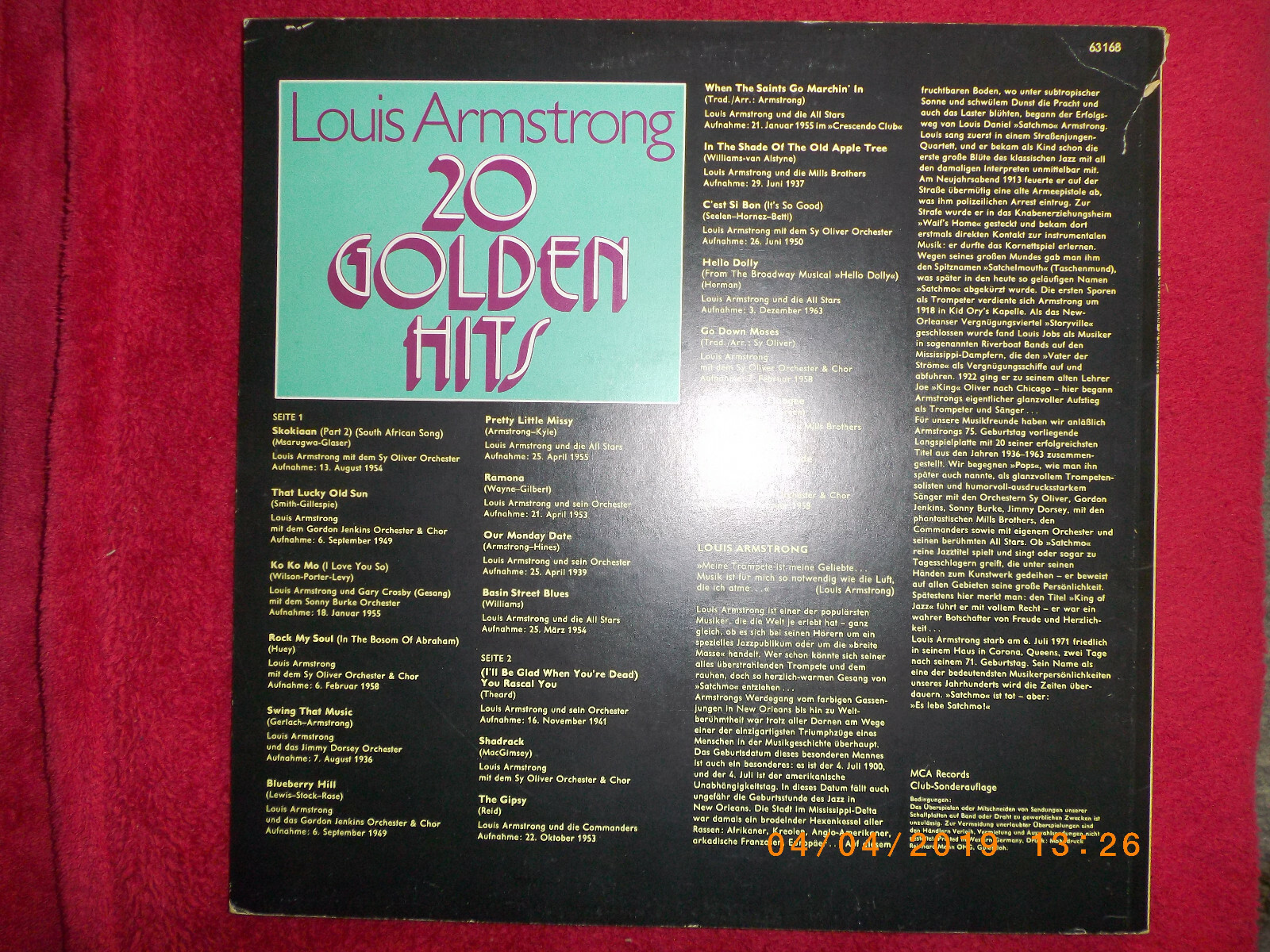 Louis Armstrong – 20 Golden Hits (LP, MCA Records, 1975), Bild 2