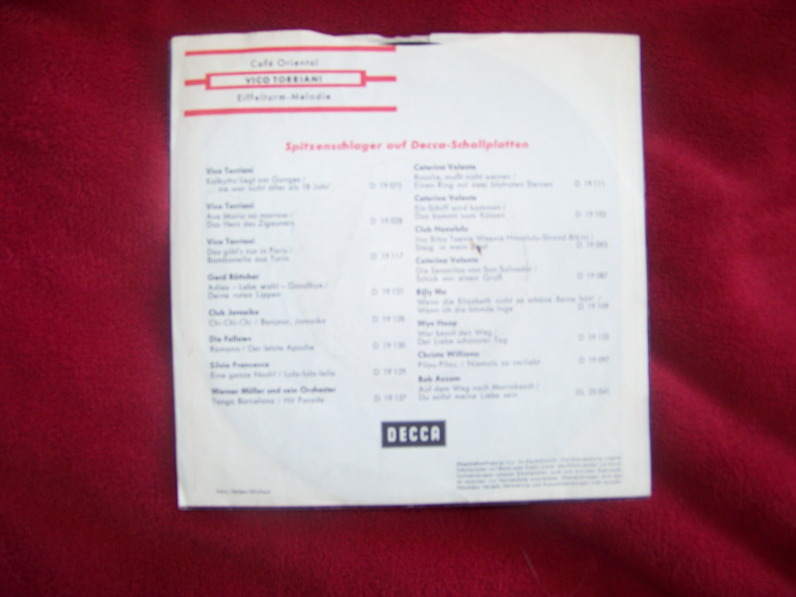 Vico Torriani – Cafe Oriental / Eiffelturm-Melodie (Decca, D 19 133), Bild 2