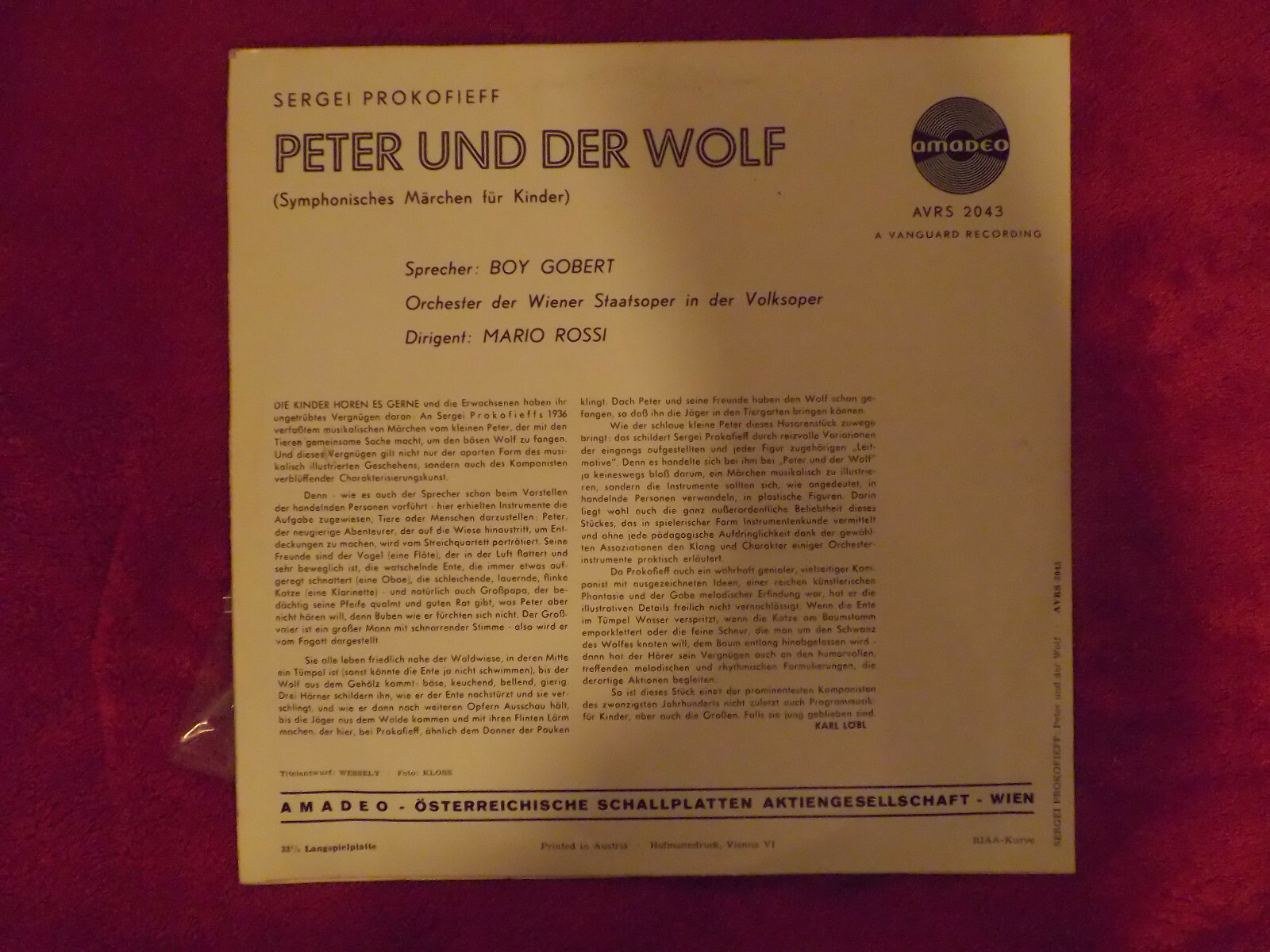 Peter und der Wolf – Sergei Prokofieff, Amadeo Records, 10-inch-LP, Bild 3